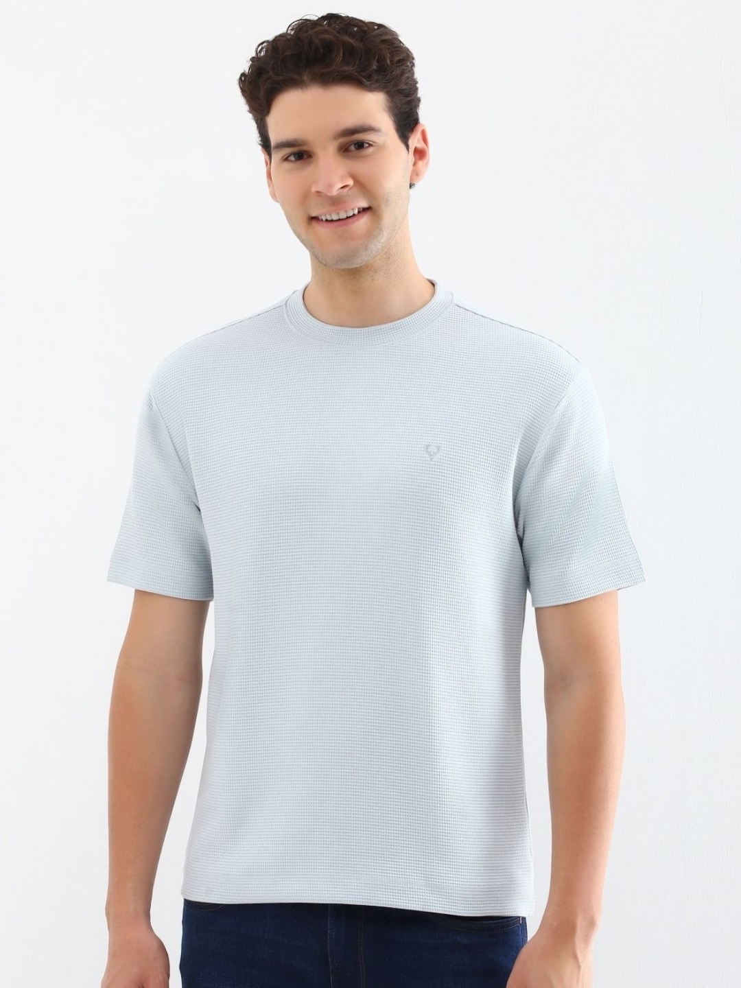 

Allen Solly Men Self Design Round Neck Cotton T-shirt, Blue