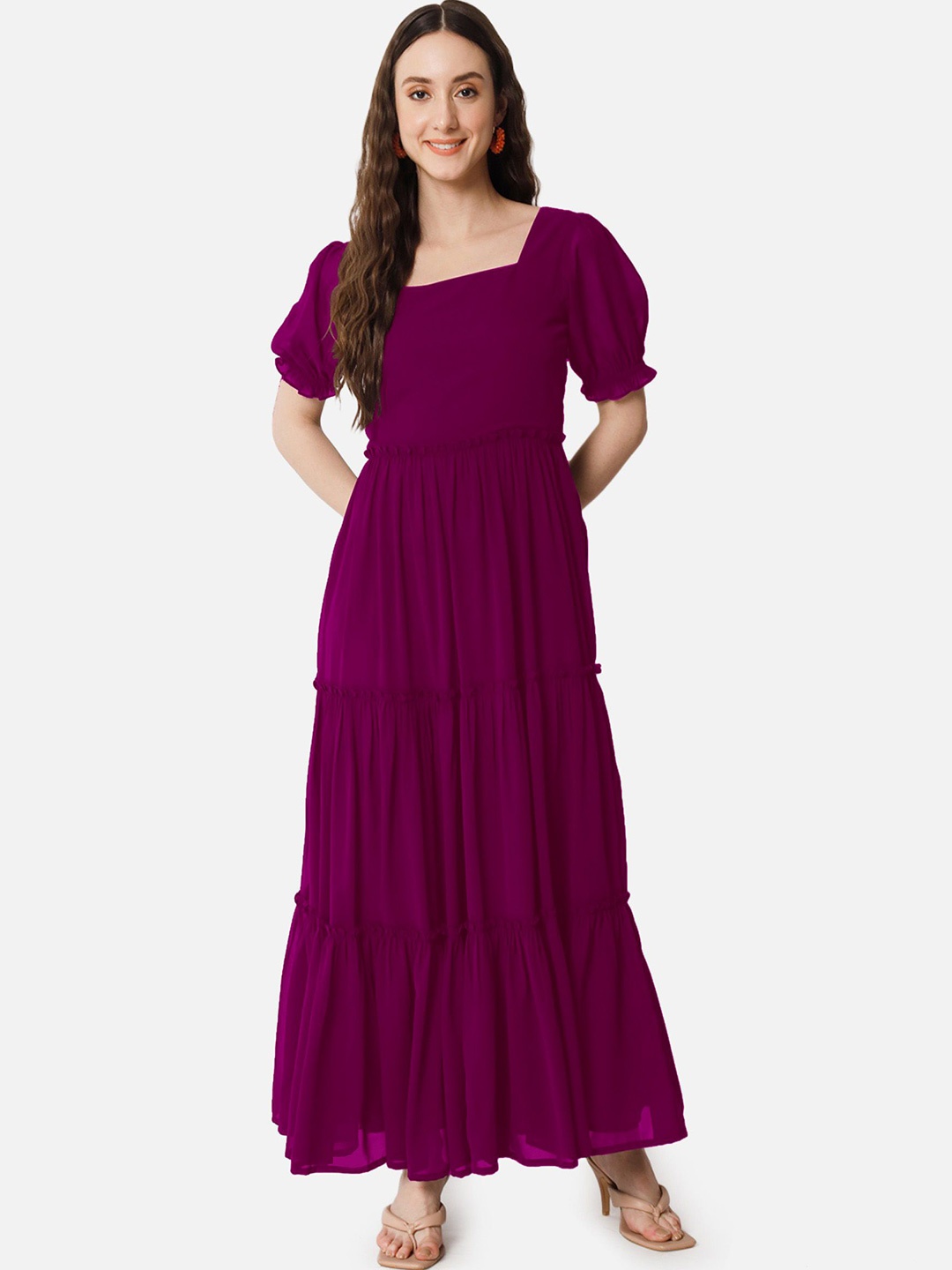 

Raiyani Enterprise Women Puff Sleeve Fit & Flare Dress, Magenta