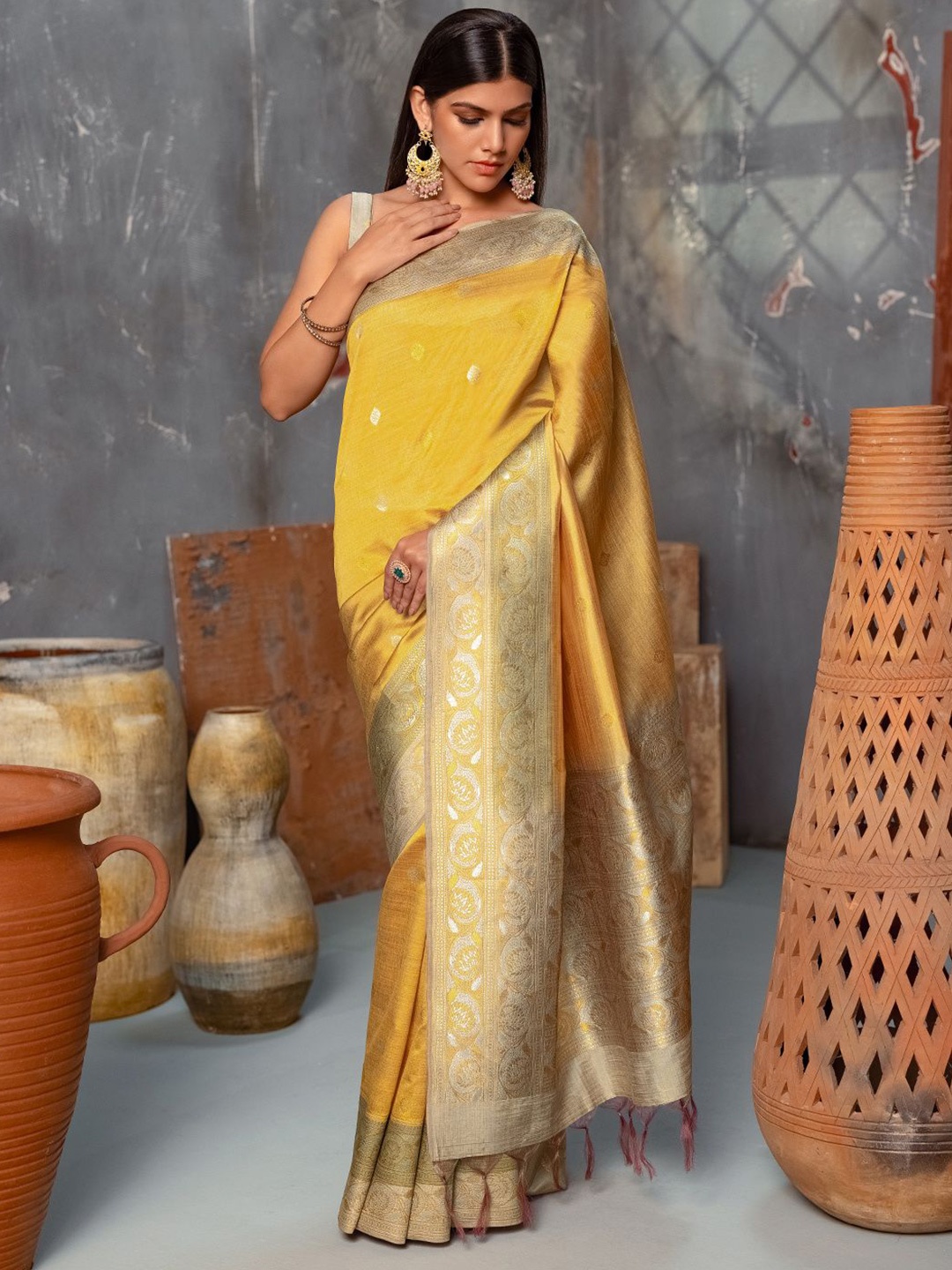 

Soch Woven Design Zari Tussar Saree, Mustard