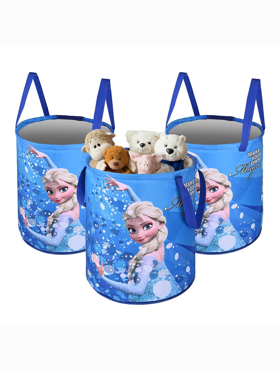 

Kuber Industries Blue 3 Pieces Printed Foldable Laundry Bag 45L