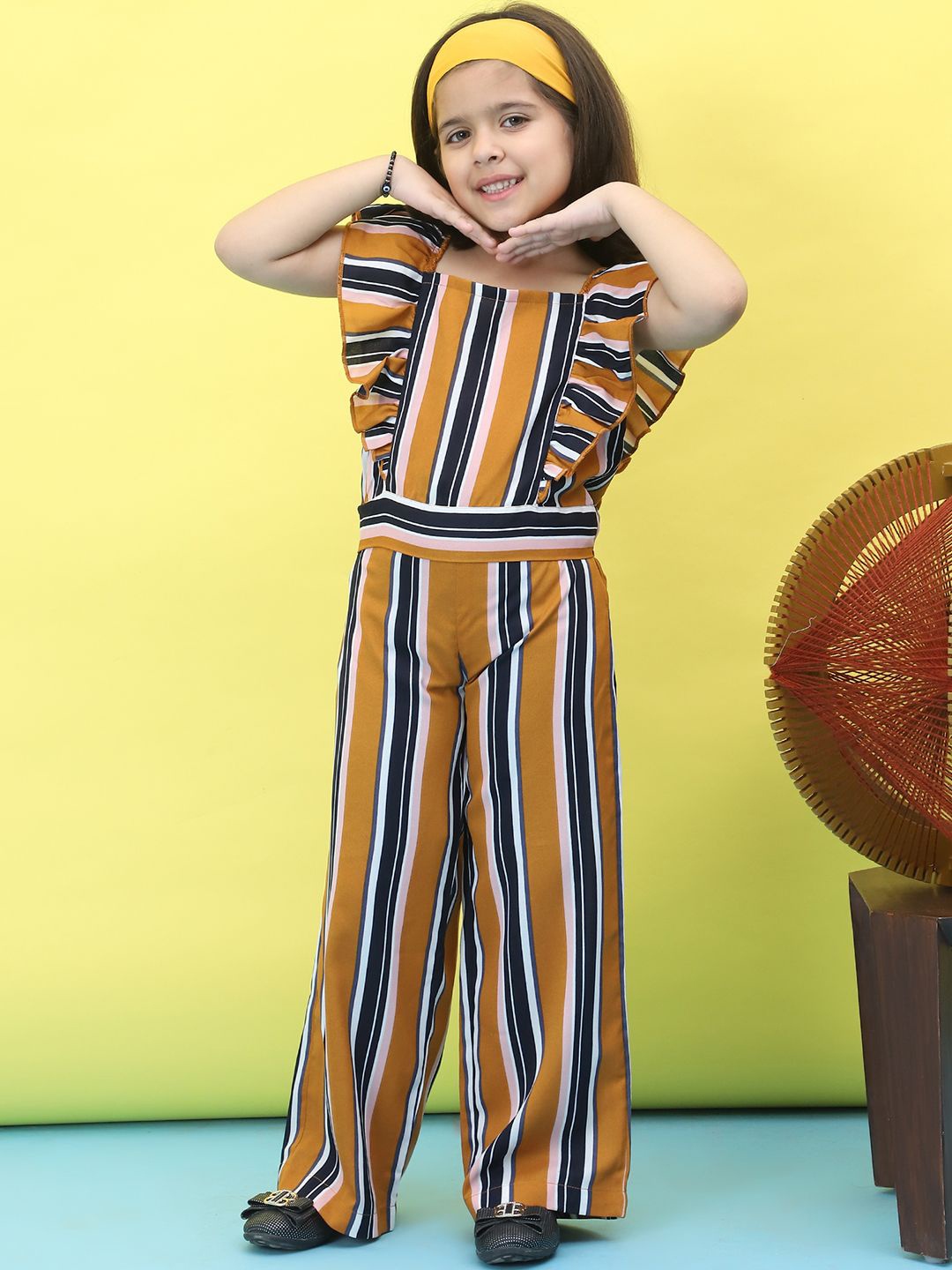 

Baawri Girls Striped Top with Trousers, Yellow