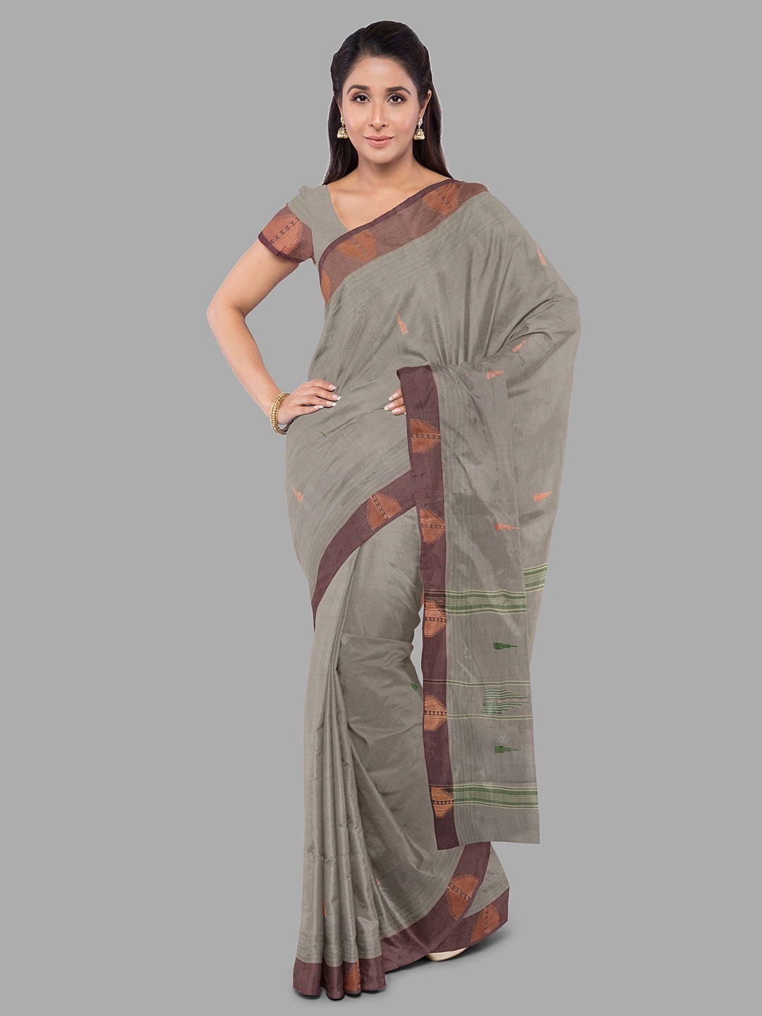 

The Chennai Silks Woven Design Zari Pure Cotton Chettinad Saree, Brown