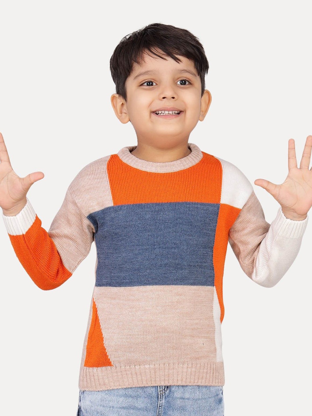 

JoE Hazel Boys Colourblocked Pullover Sweatshirt, Beige