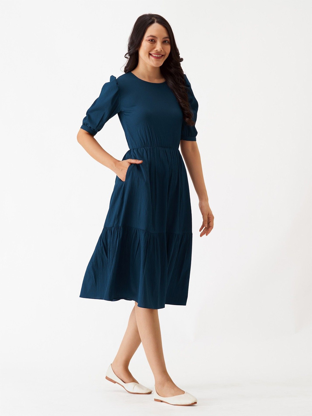 

Raiyani Enterprise Women Layered Fit & Flare Maxi Dress, Blue