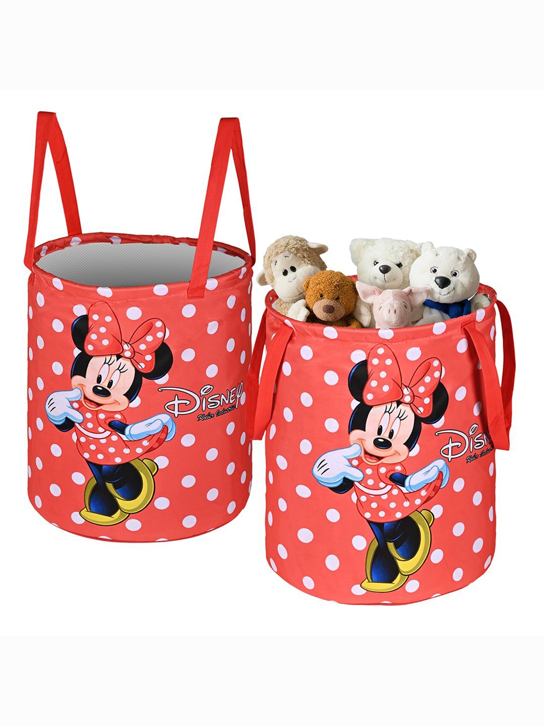 

Kuber Industries Red 2 Pieces Disney Minnie Dots Printed Foldable Laundry Bag 45L