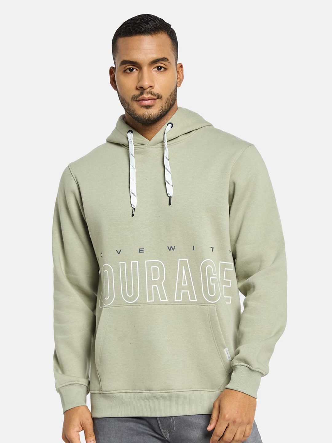 

Octave Men Typography Printed Hooded Sweatshirt, Olive