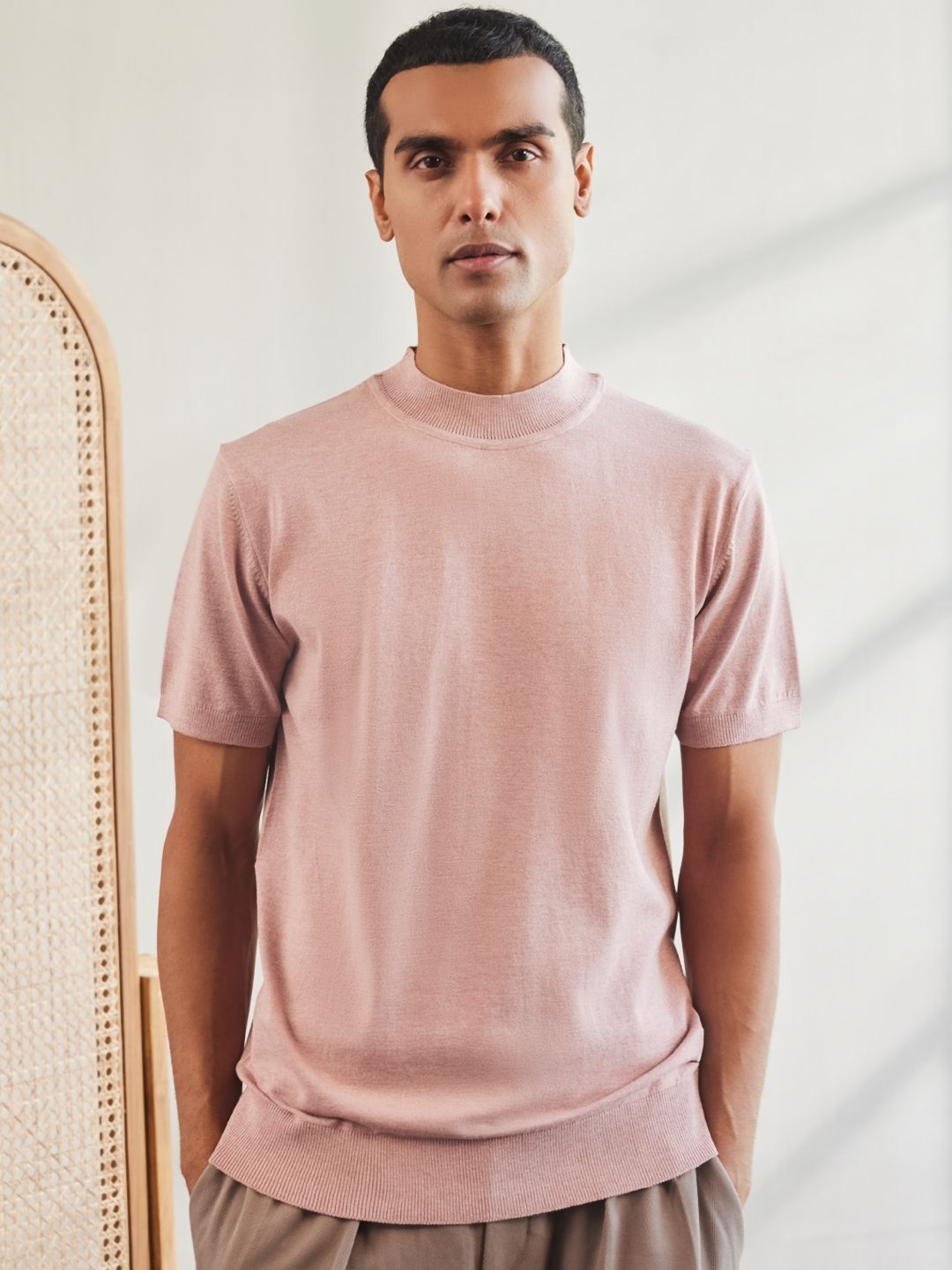 

Mr Bowerbird Men High Neck Pockets Slim Fit T-shirt, Navy blue
