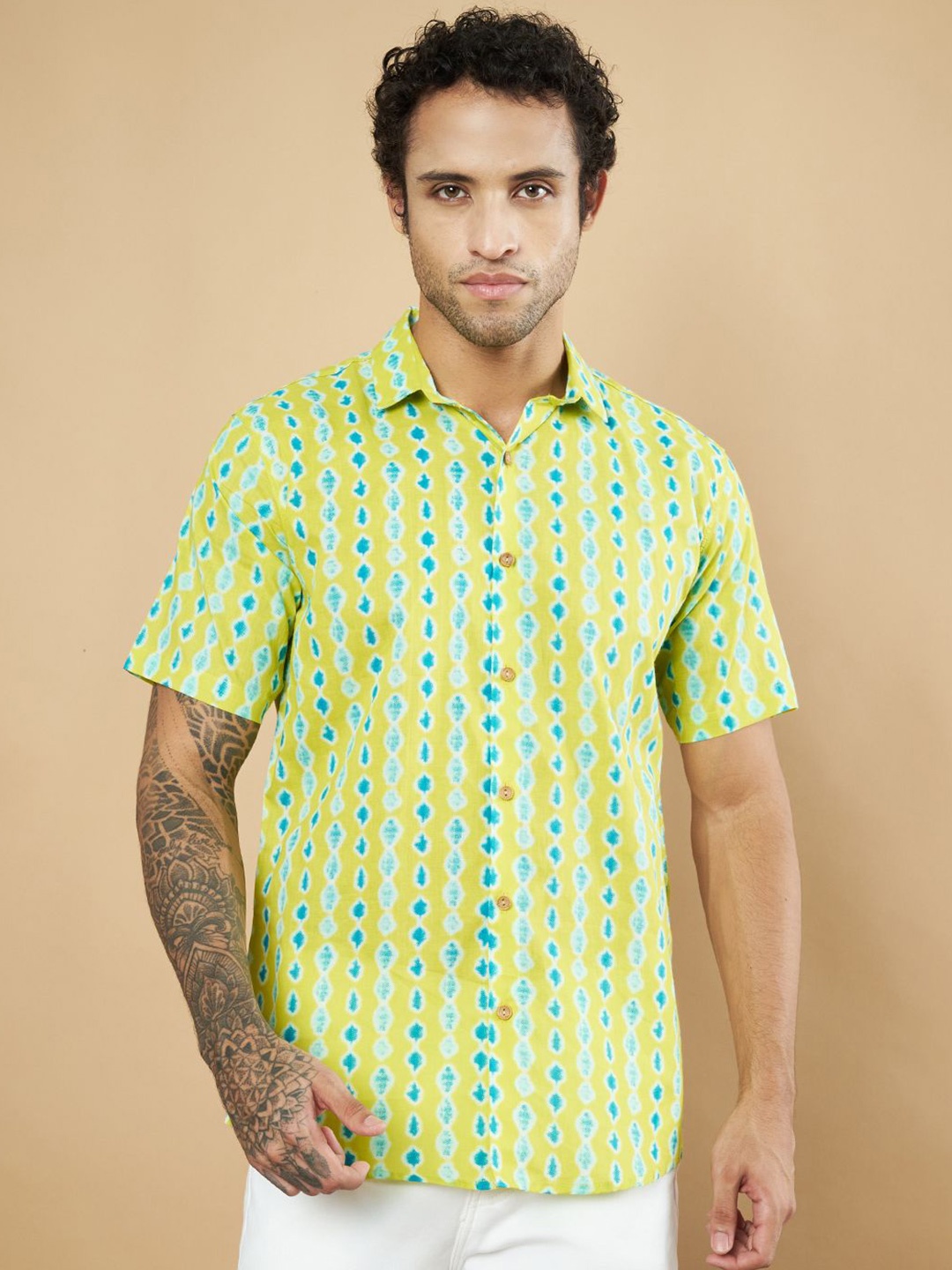 

KALINI Men Premium Opaque Printed Casual Shirt, Fluorescent green