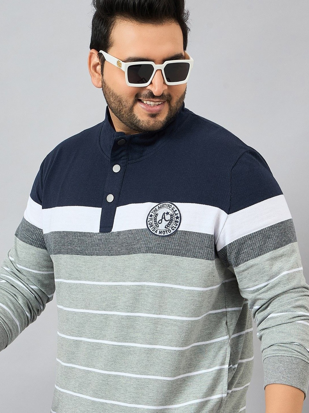 

AUSTIVO Men Plus Size Striped Pullover Sweatshirt, Navy blue