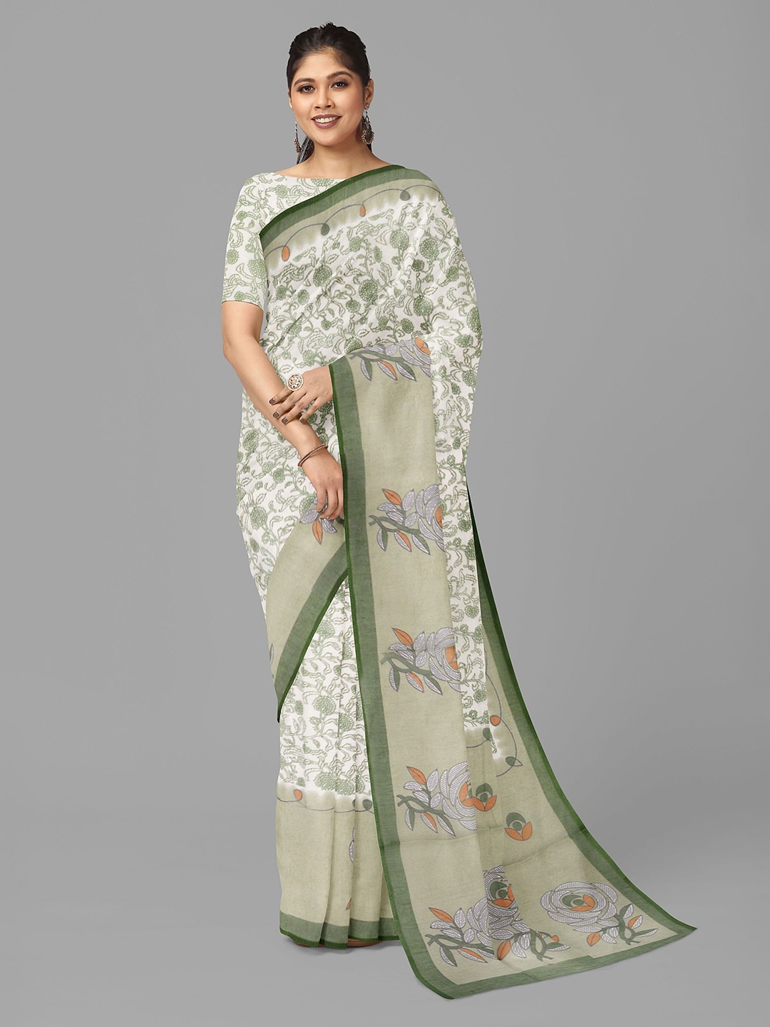 

The Chennai Silks Floral Pure Cotton Muga Saree, Cream