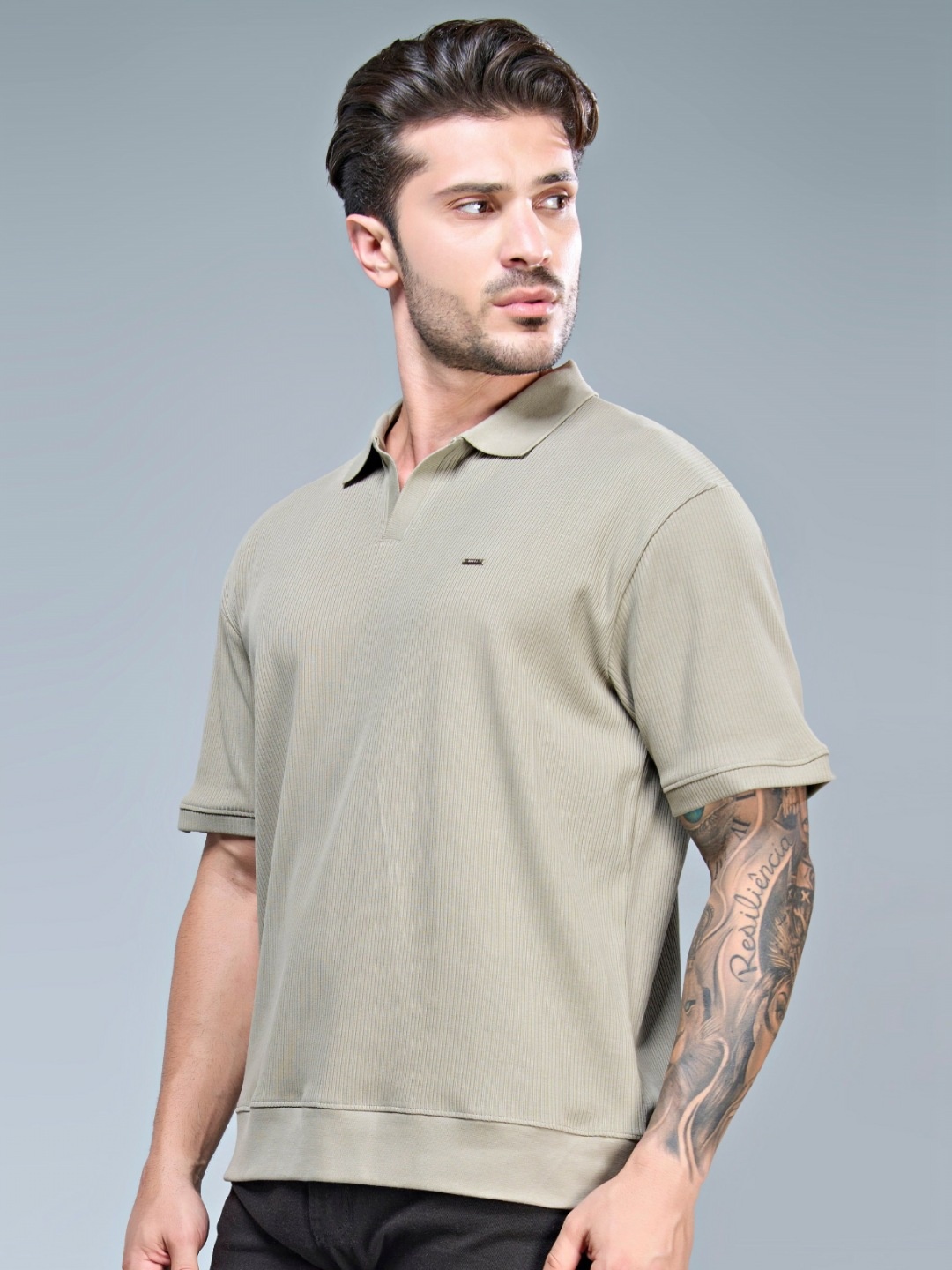 

MAXZONE Old Money Knit Polo Collar Oversized Casual T-shirt, Green