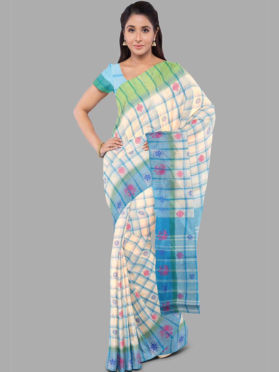 

The Chennai Silks Checked Woven Design Pure Cotton Kota Saree, Off white