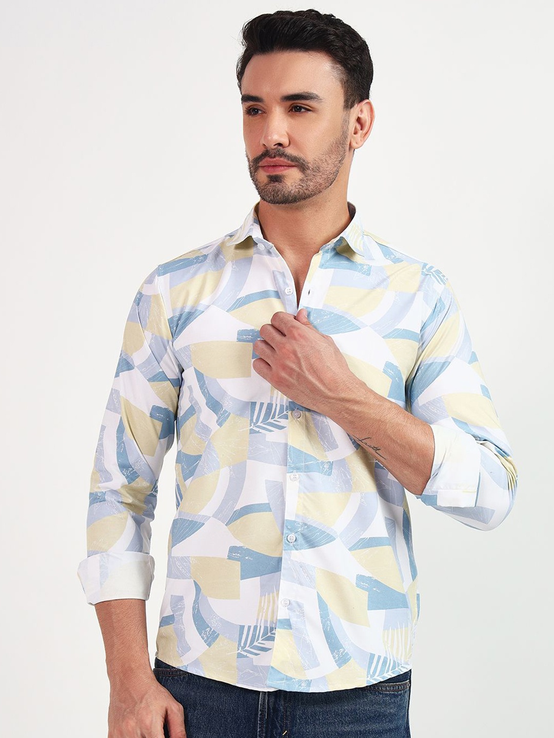 

YOUTH FIRST Men Premium Spread Collar Abstract Printed Casual Shirt, Blue