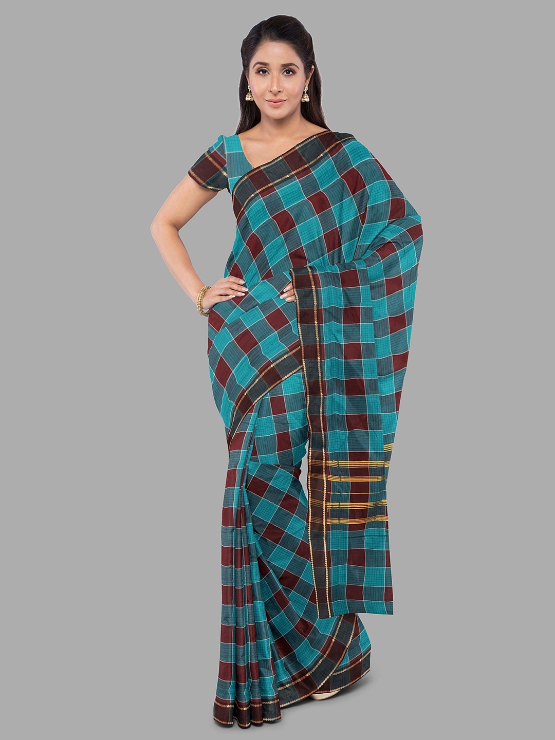 

The Chennai Silks Checked Zari Pure Cotton Chettinad Saree, Blue