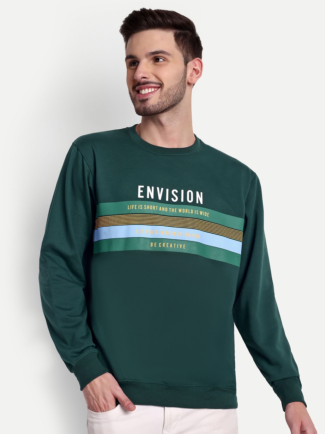 

ZEFFIT Men Printed Round Neck Casual Sweatshirt, Green