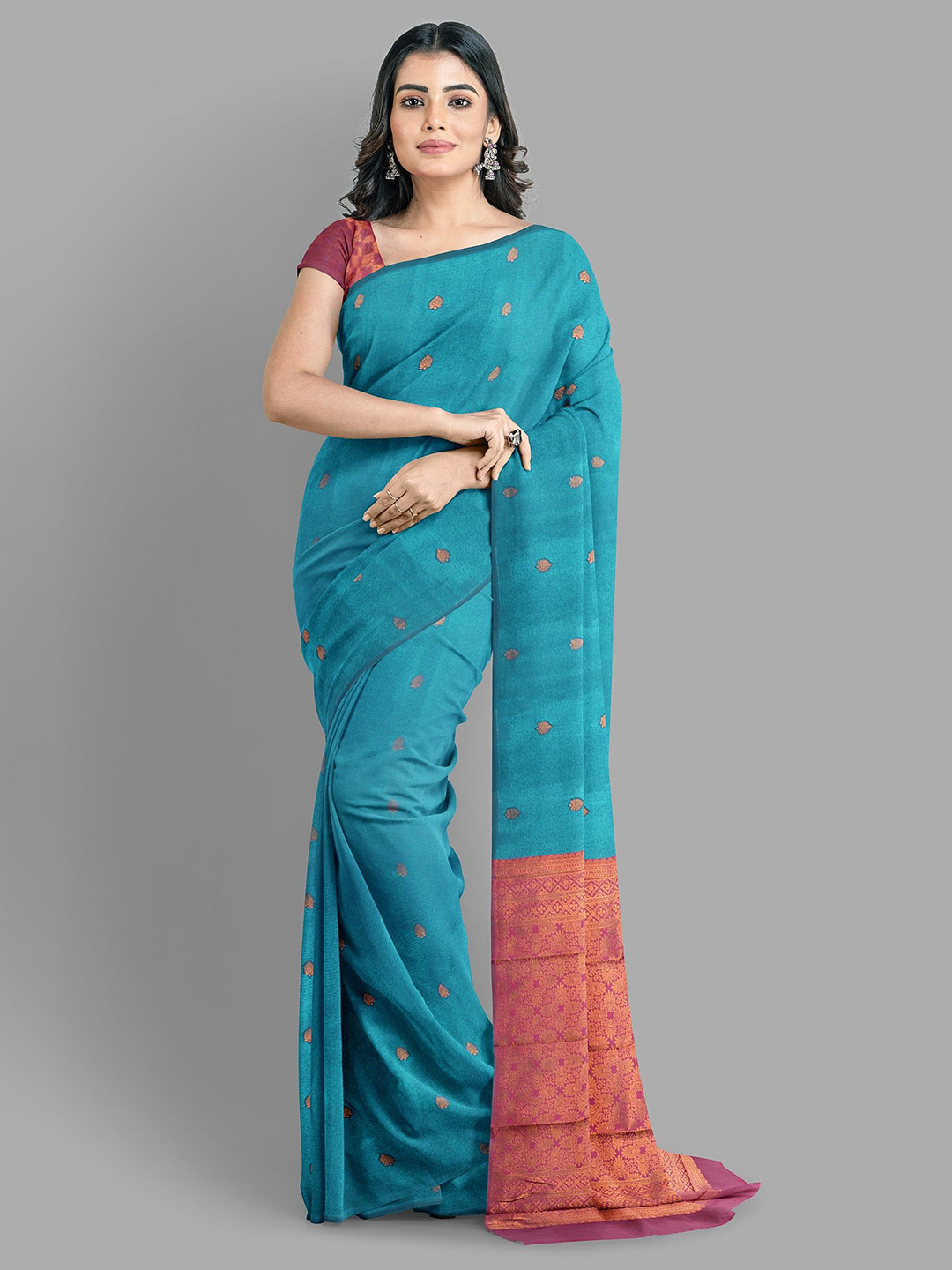 

The Chennai Silks Floral Art Silk Fusion Banarasi Saree, Blue