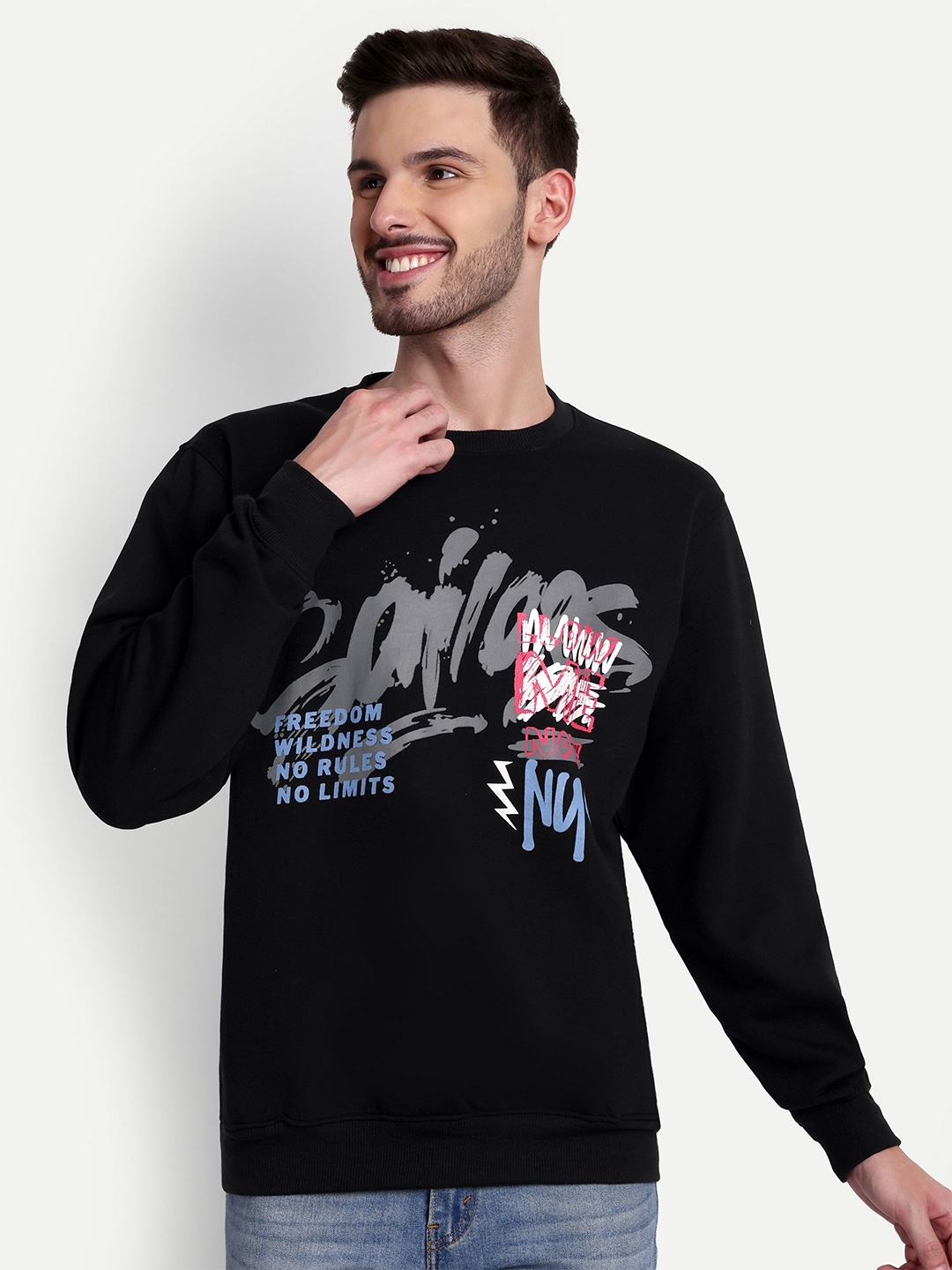

ZEFFIT Men Graphic Printed Round Neck Regular Fit Sweatshirt, Black