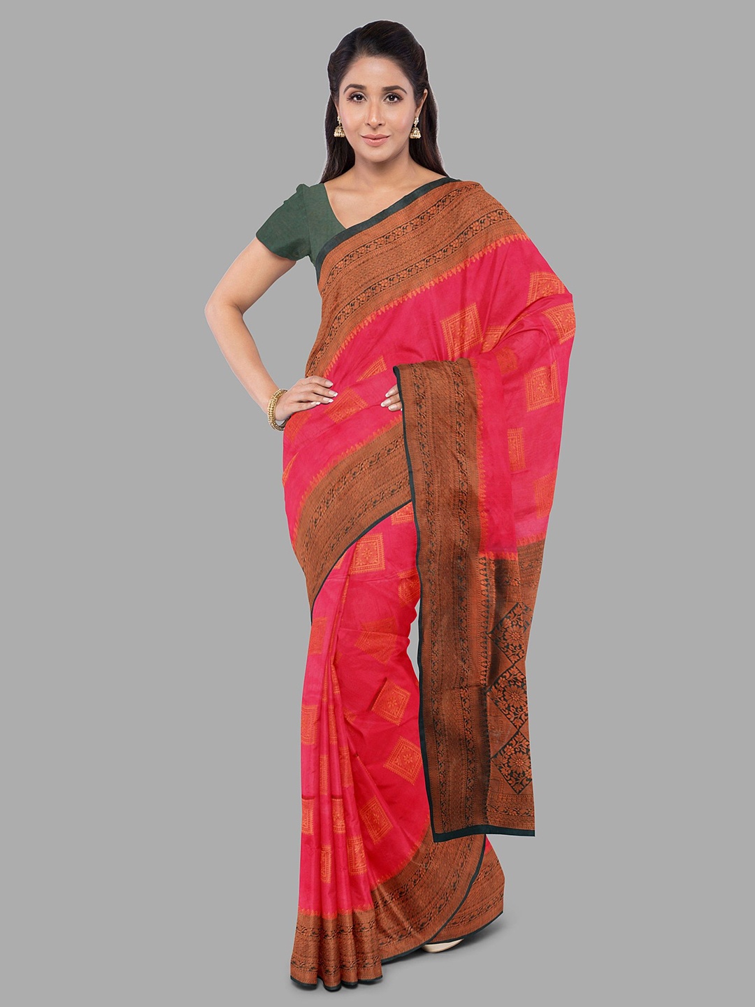 

The Chennai Silks Ethnic Motifs Jute Cotton Fusion Saree, Pink