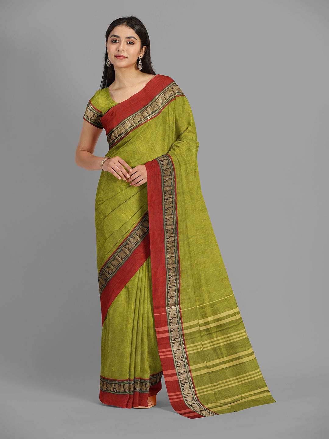 

The Chennai Silks Fusion Woven Design Sambalpuri Saree, Olive