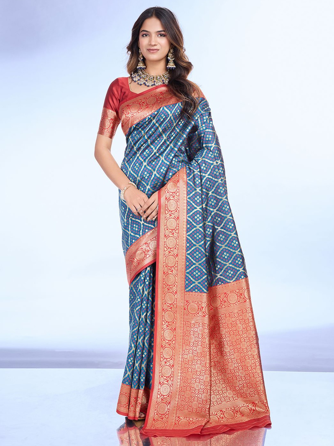 

RICH & ROMAN Woven Design Zari Pure Silk Banarasi Saree, Blue