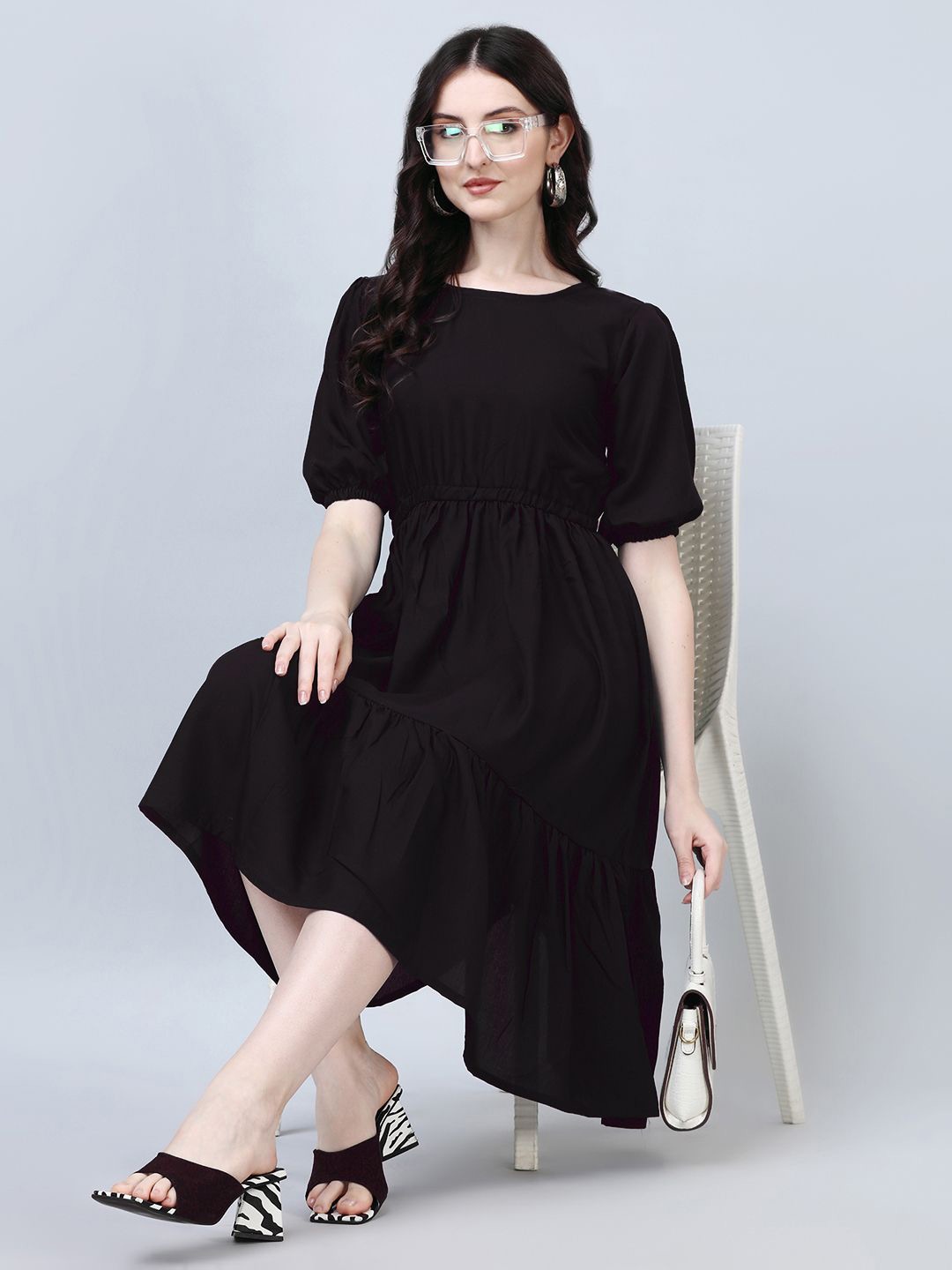 

Raiyani Enterprise Women Fit & Flare Midi Dress, Black