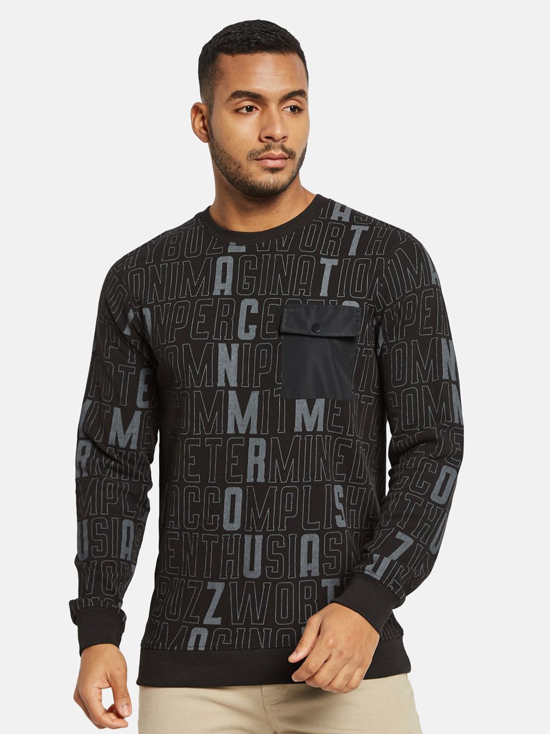 

Octave Men Alphanumeric Printed Sweatshirt, Black