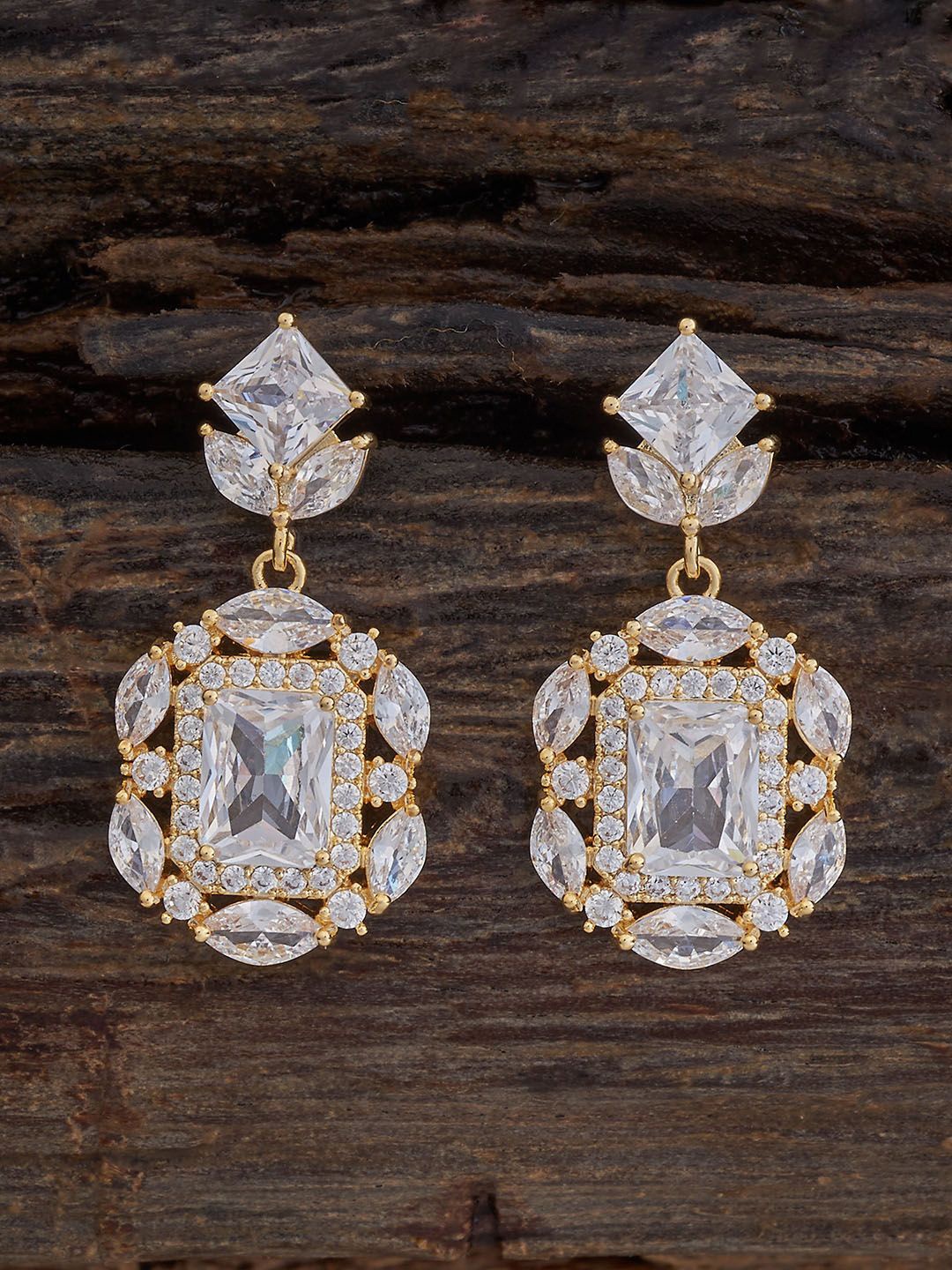 

Kushal's Fashion Jewellery Gold-Plated Square Cubic Zirconia Studded Drop Earrings, White