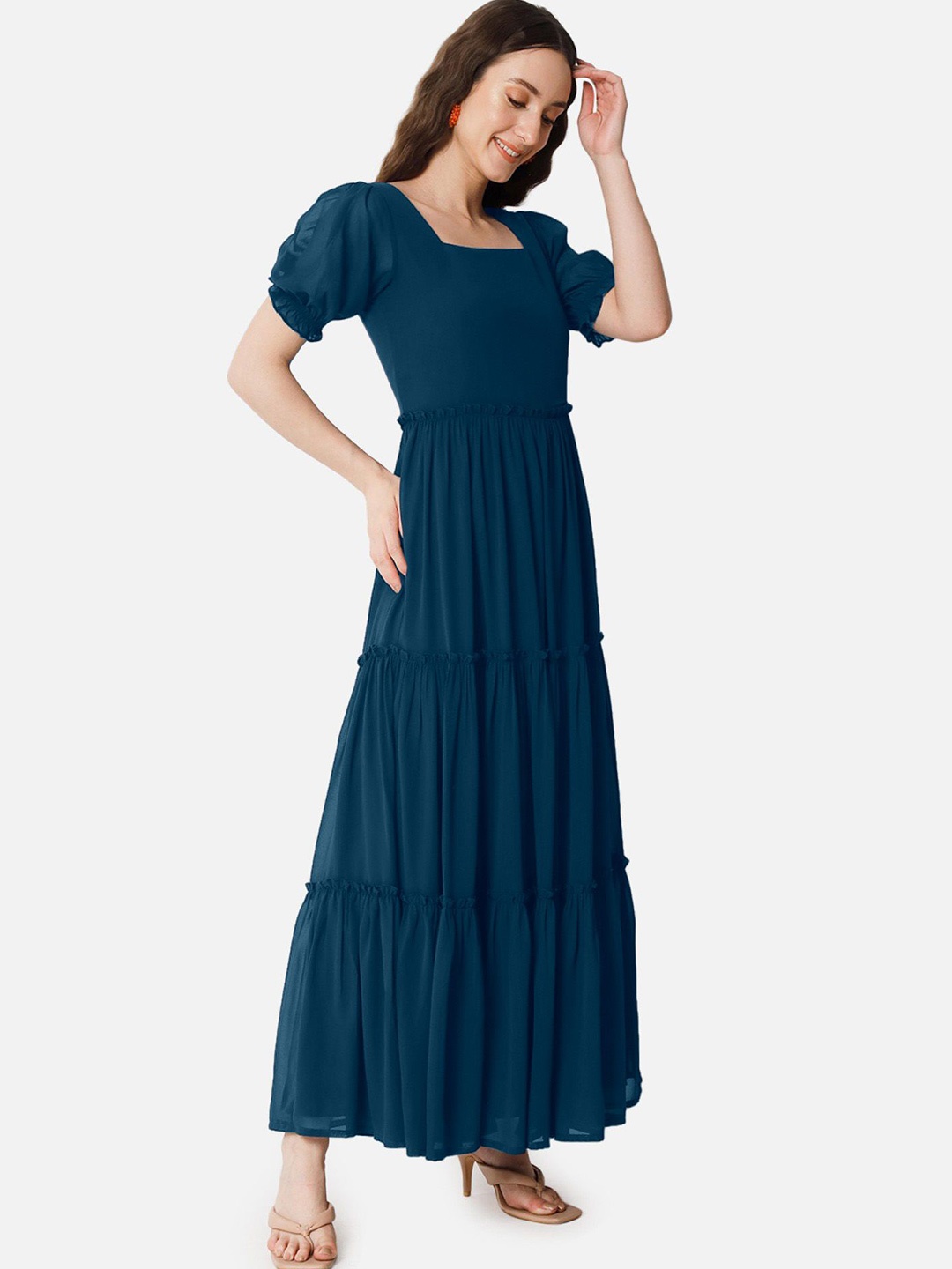 

Raiyani Enterprise Womens Applique Georgette Fit & Flare Maxi Dress, Blue