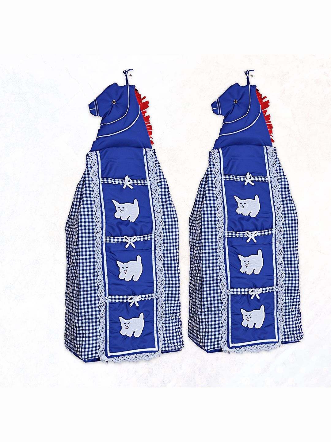 

Kuber Industries Blue & White 2 Pieces Checked Hanging 3-Tier Wardrobe Organisers