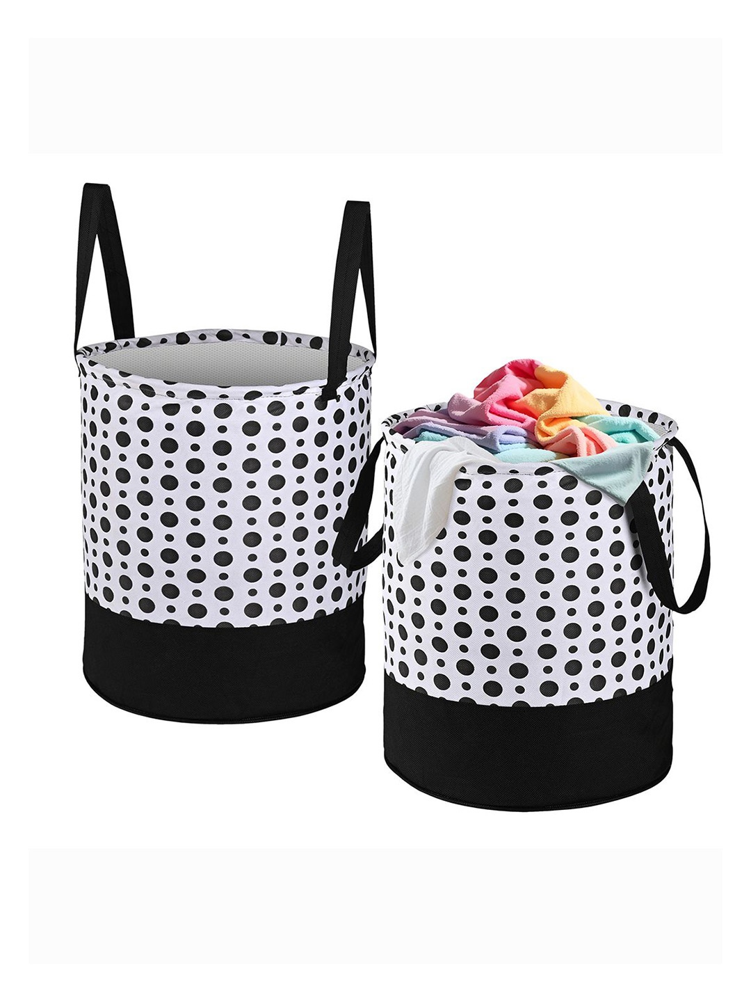 

Kuber Industries Black & White 2 Pieces Polka Dots Printed Foldable Laundry Bags 45L Each