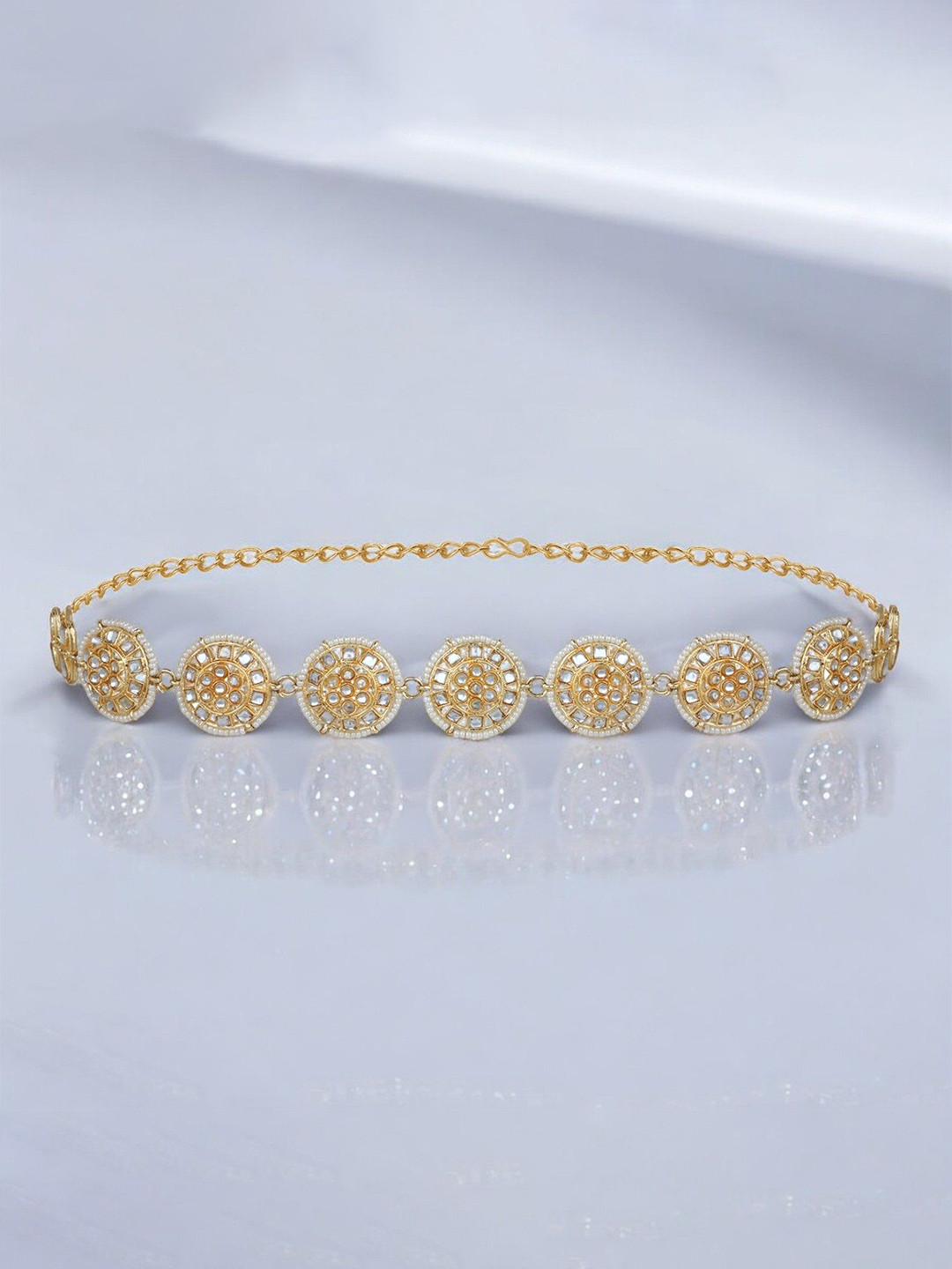 

Stefan Women Circular Shaped Flowers Mathapatti Embellished Tiara, Gold