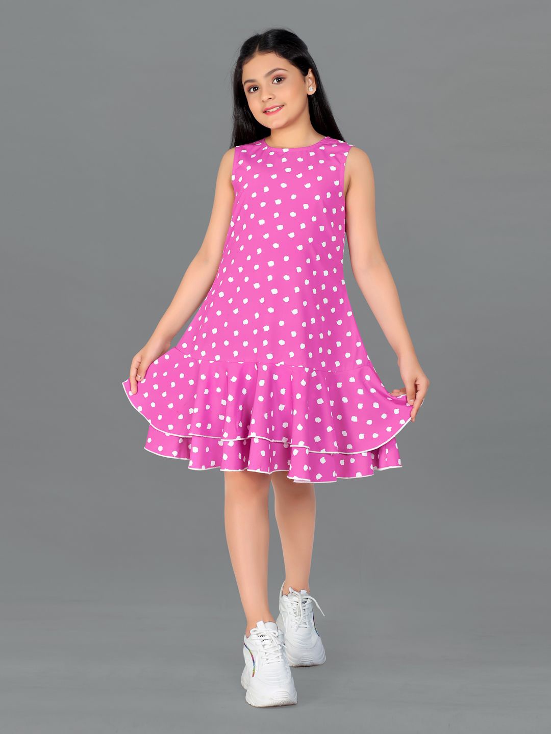 

FASHION DREAM Girls Polka Dot Printed A-Line Cotton Dress, Pink