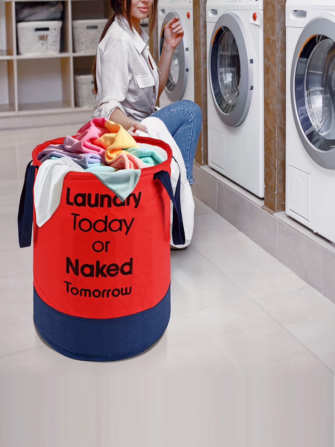 

Kuber Industries Red 2 Pieces Printed Foldable Laundry Bag 45L
