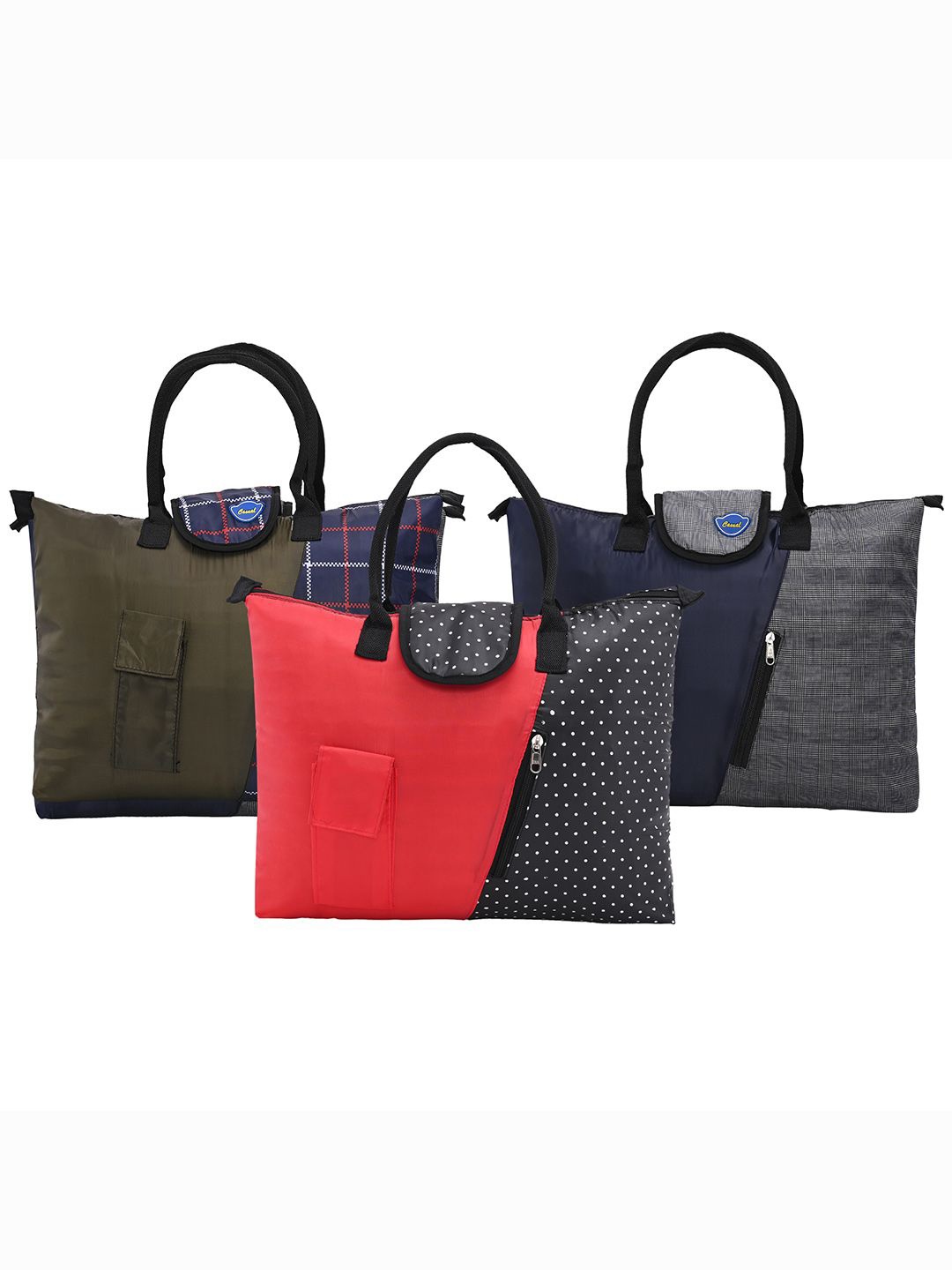 

Kuber Industries Women Pack Of 3 Checked Shopper Handheld Bags, Maroon