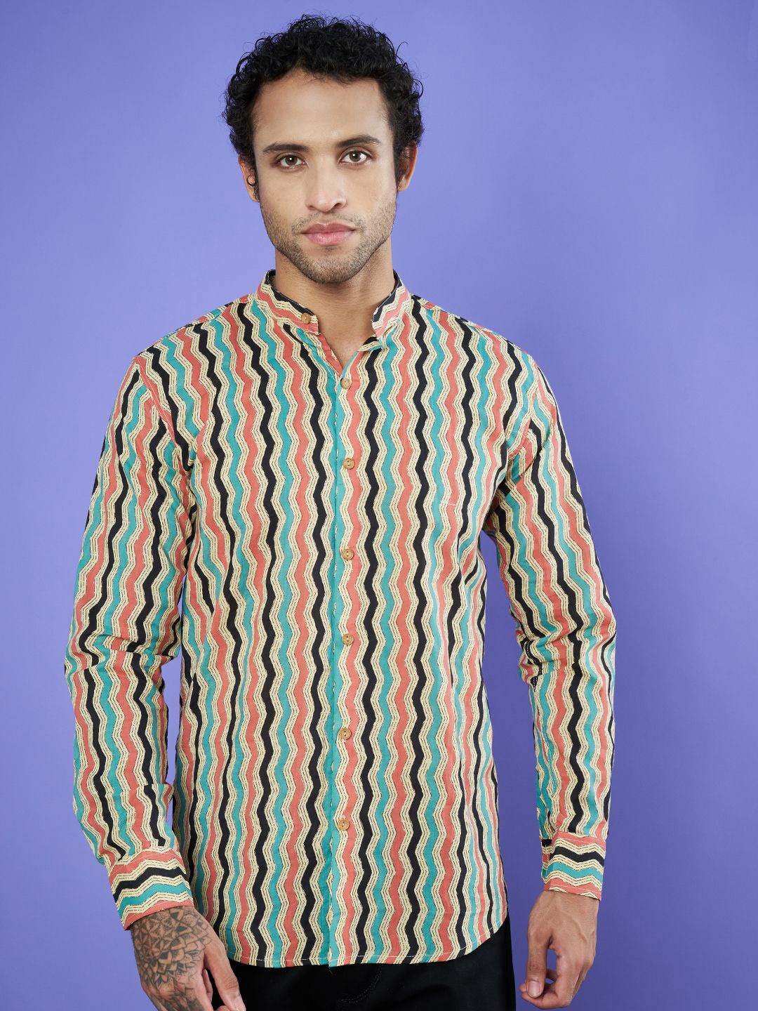 

COTLAND FASHION Men Premium Chevron Opaque Printed Casual Shirt, Multi