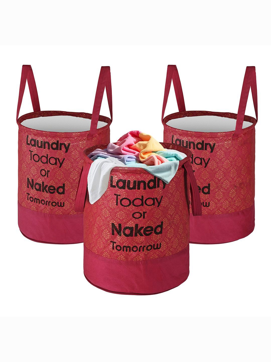 

Kuber Industries Maroon & Black 3 Pieces Printed Foldable Laundry Bags 45L Each