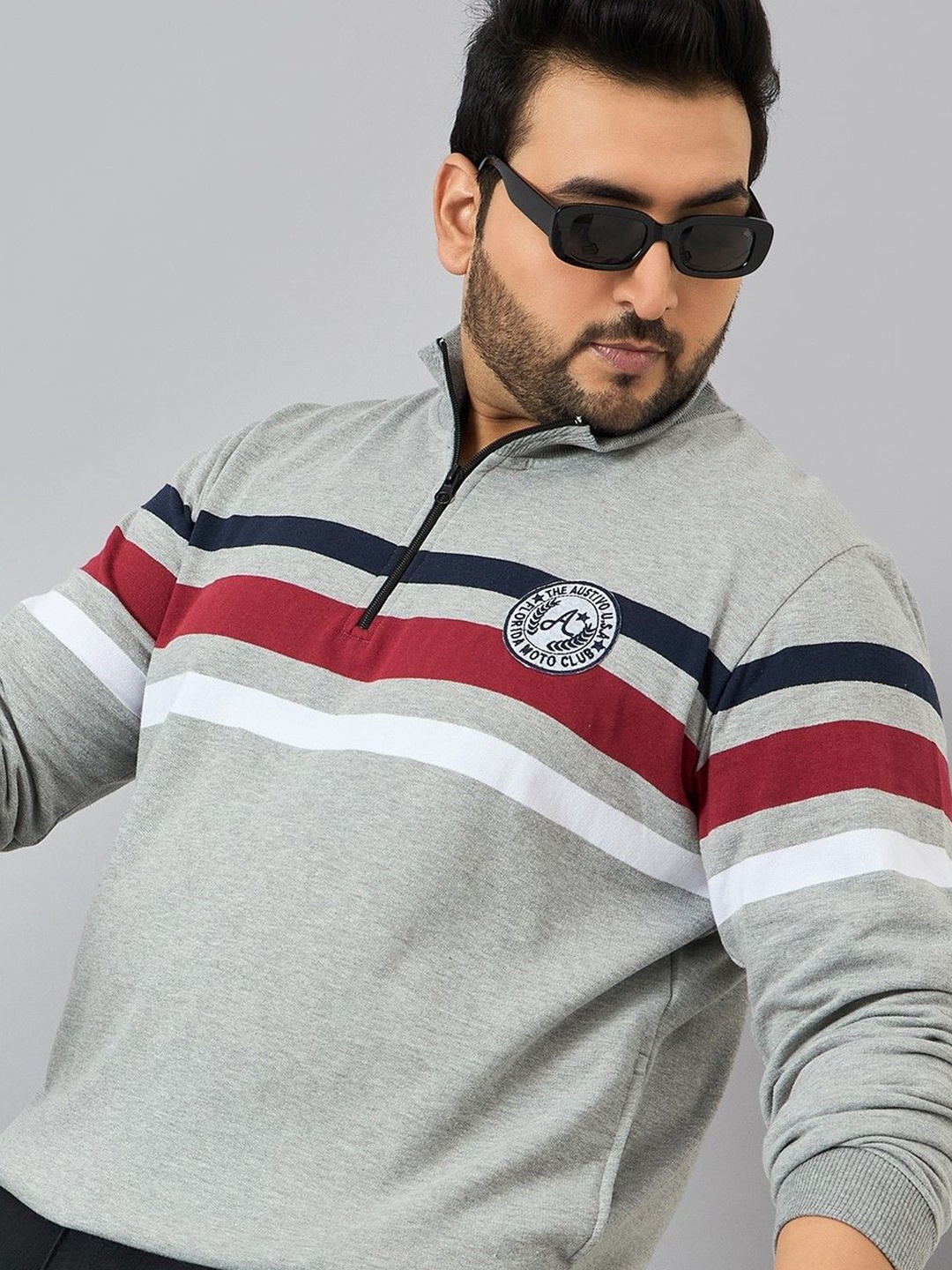 

AUSTIVO Men Striped Plus Size Sweatshirt, Grey