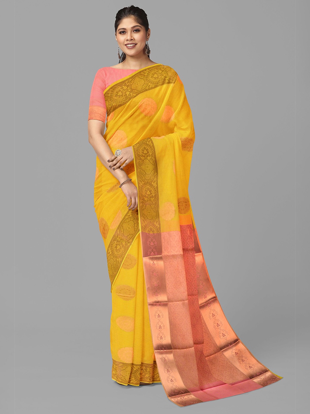 

The Chennai Silks womens Silk Cotton Maheshwari Saree, Yellow