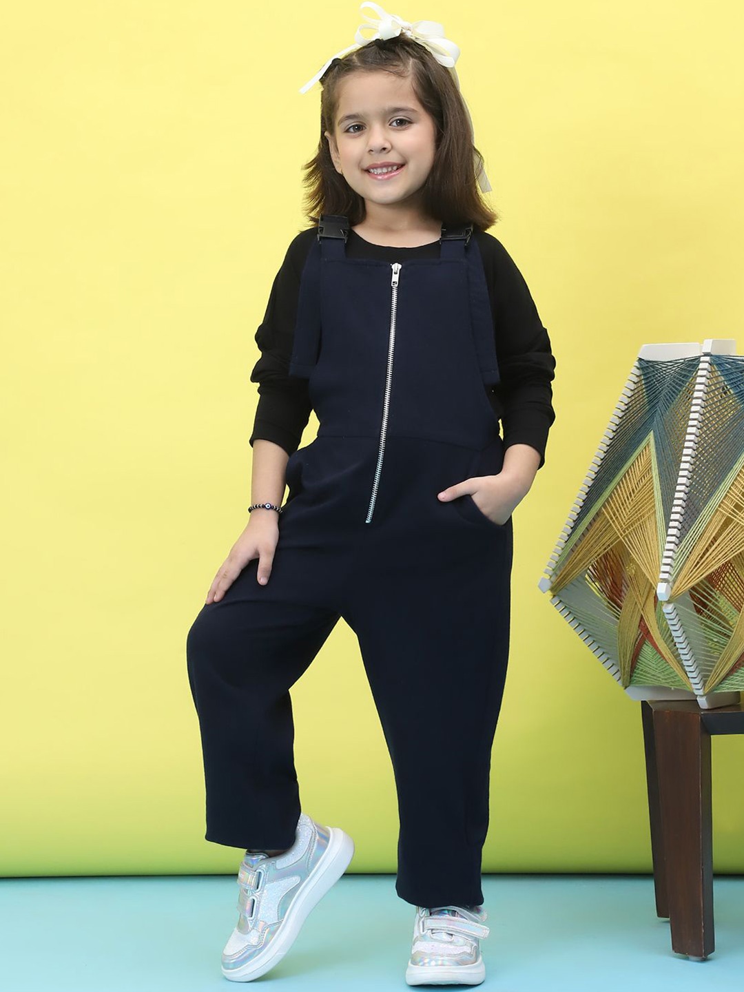 

Baawri Pure Cotton Dungaree With Top, Navy blue