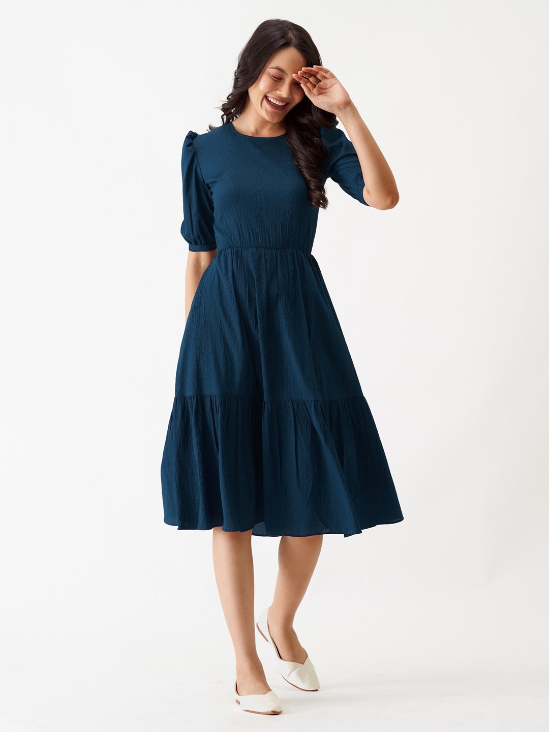 

Krunal Raiyani Women Fit & Flare Midi Dress, Teal