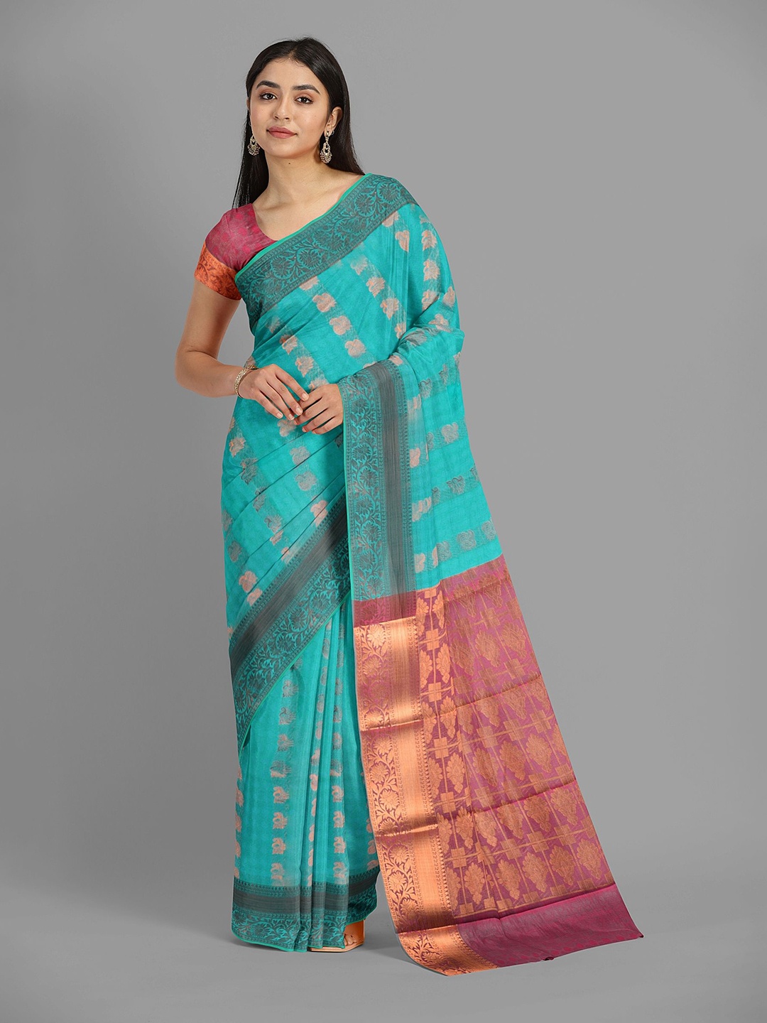 

The Chennai Silks Woven Design Zari Maheshwari Saree, Blue