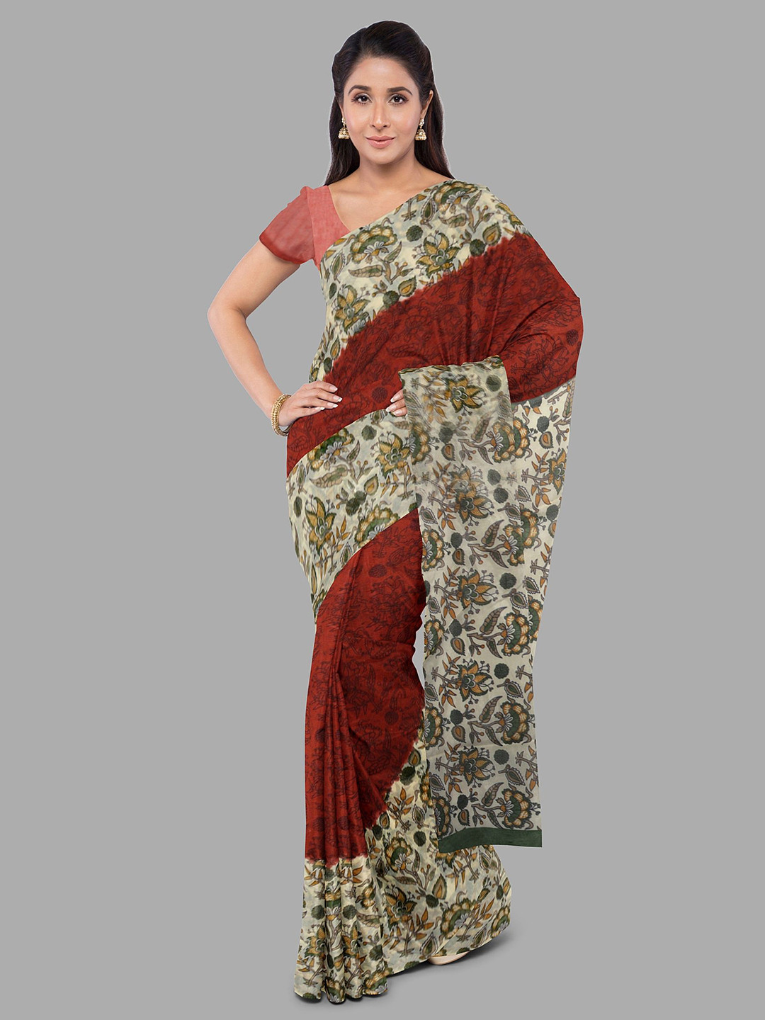 

The Chennai Silks Floral Pure Cotton Muga Saree, Maroon