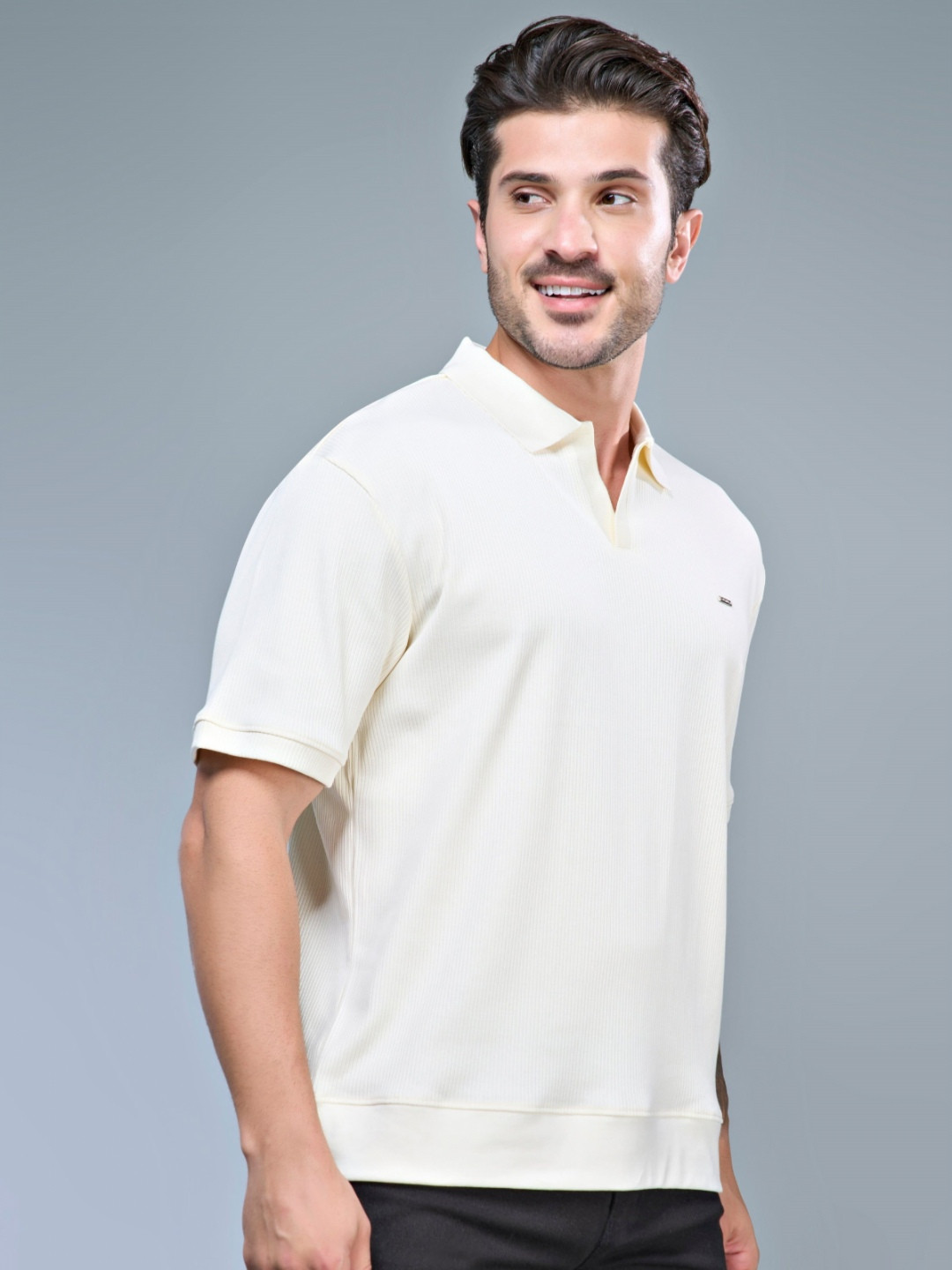 

MAXZONE Old Money Knit Polo Collar Oversized Casual T-shirt, White