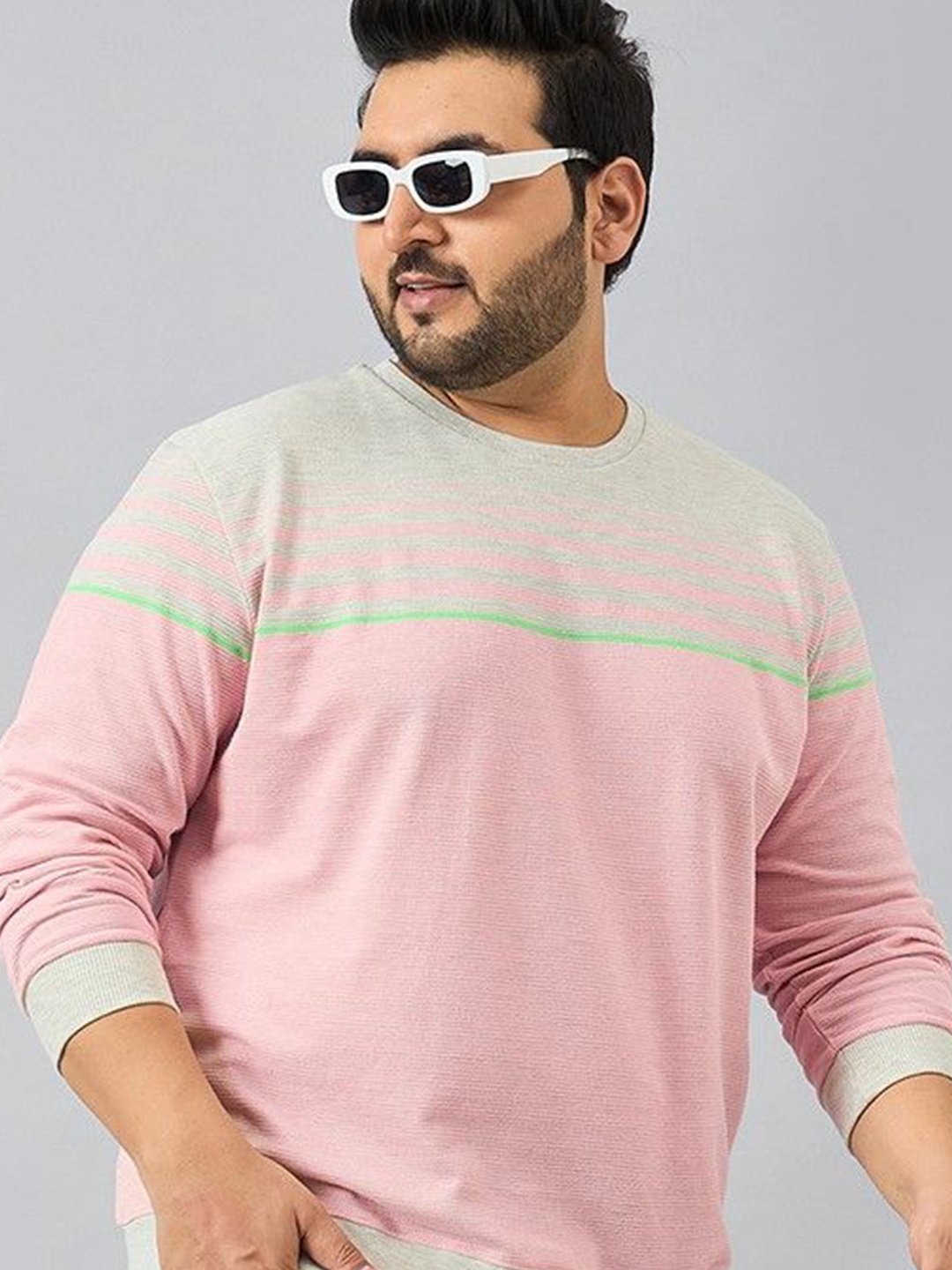 

AUSTIVO Men Plus Size Striped Pullover Sweatshirt, Pink