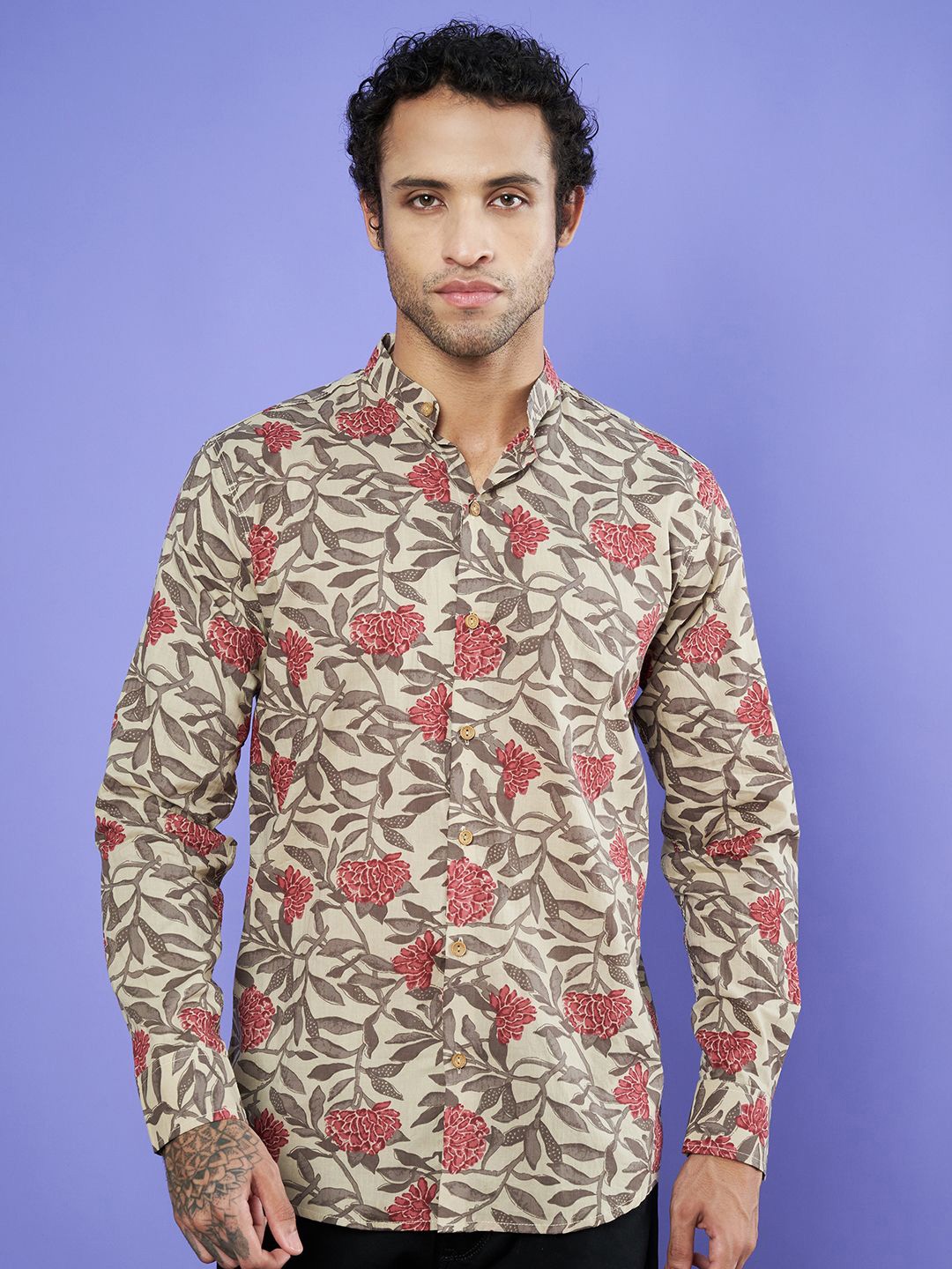 

COTLAND FASHION Men Premium Floral Opaque Printed Casual Shirt, Beige