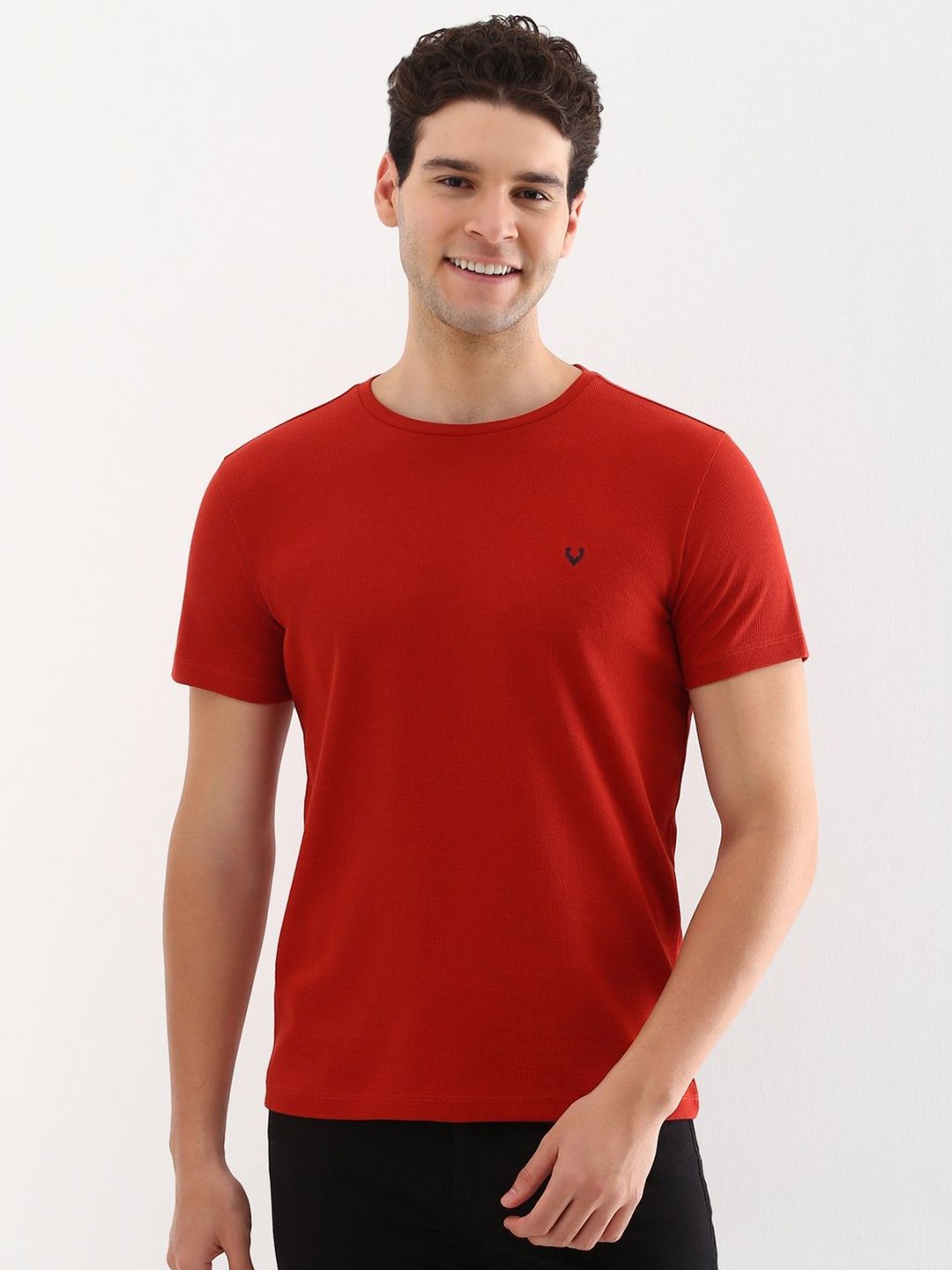 

Allen Solly Men Self Design Round Neck Cotton Slim Fit T-shirt, Red