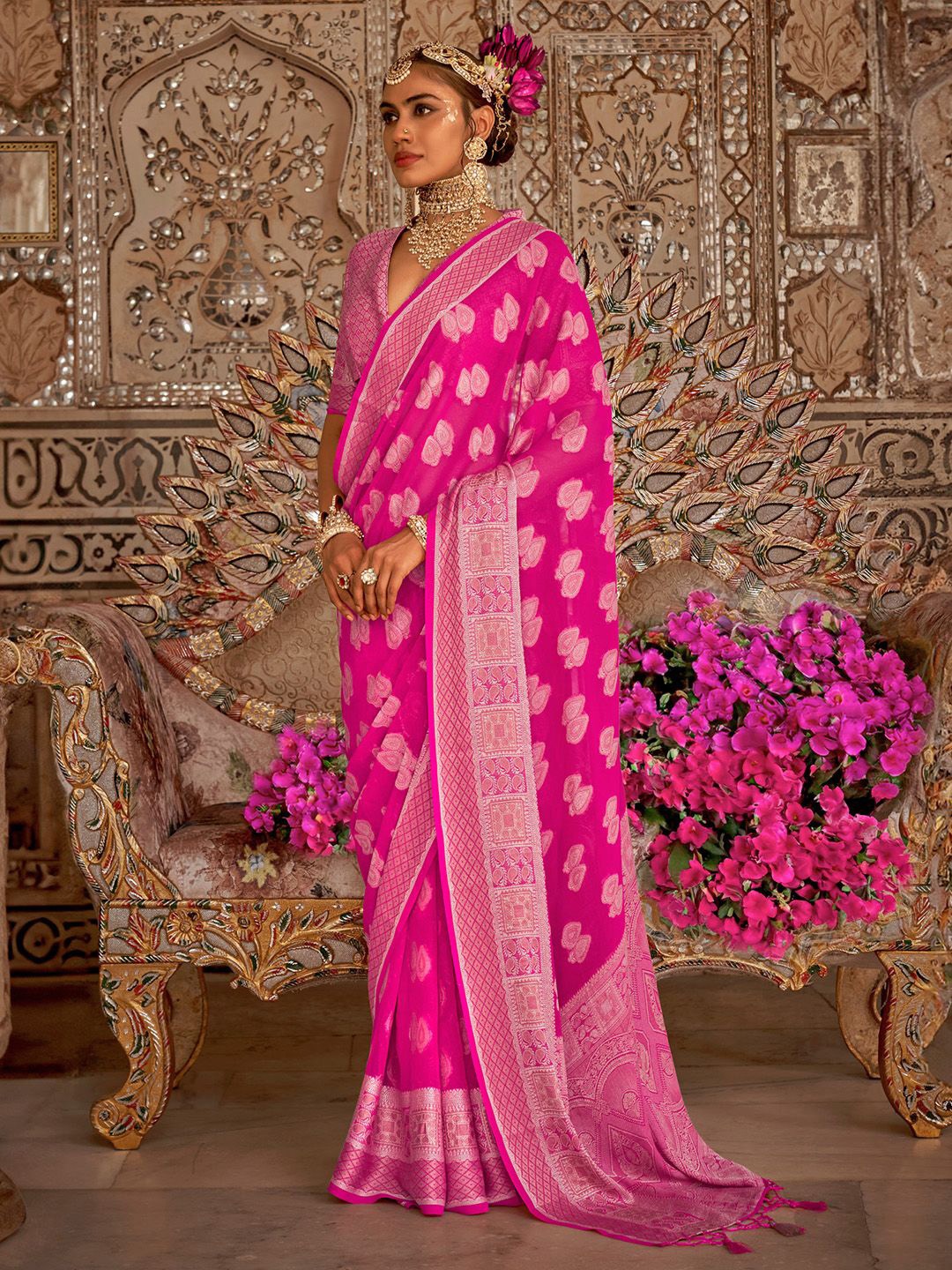 

Anouk Women Woven Design Banarasi Saree, Pink