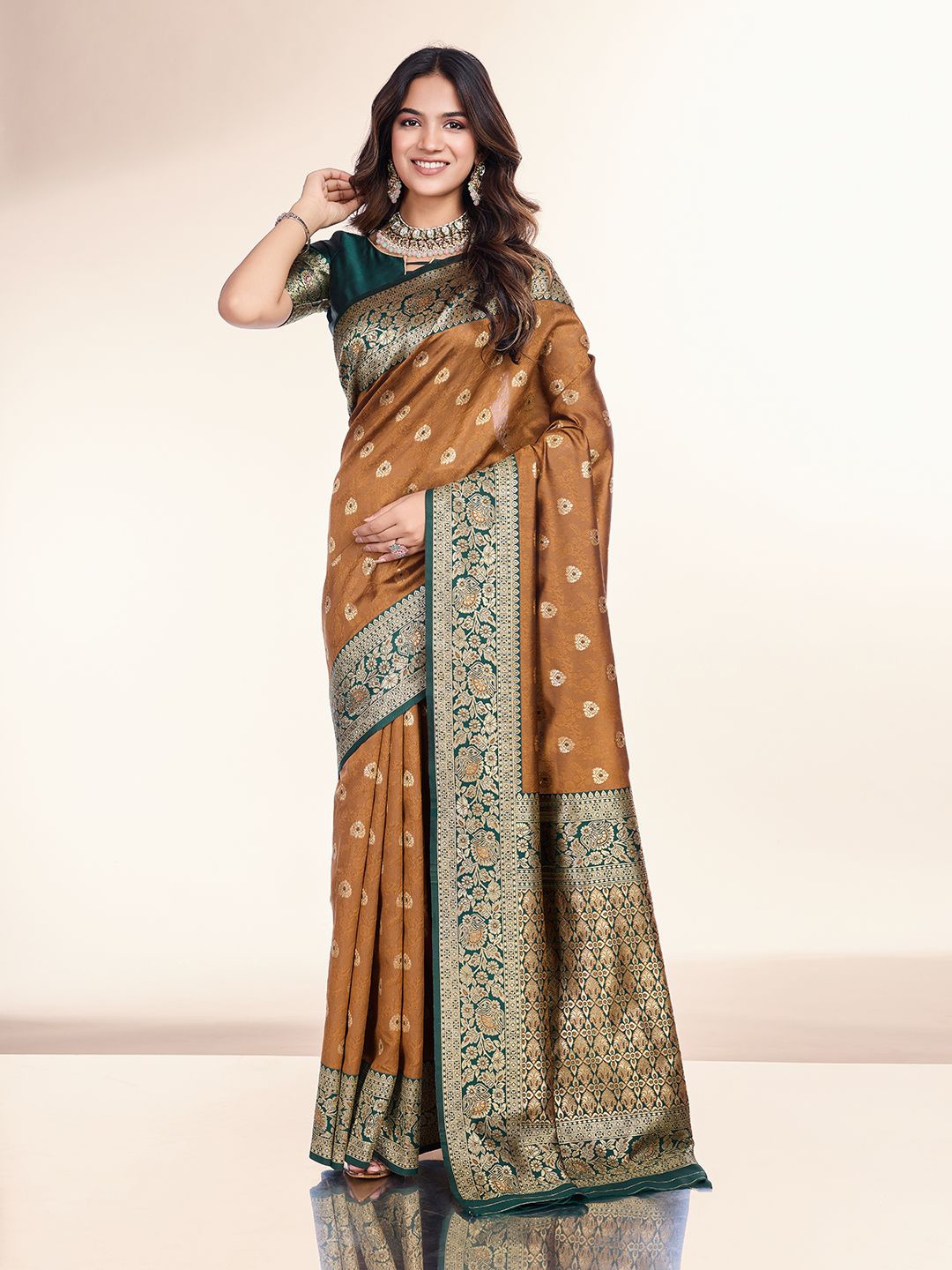 

RICH & ROMAN Woven Design Zari Pure Silk Banarasi Saree, Mustard