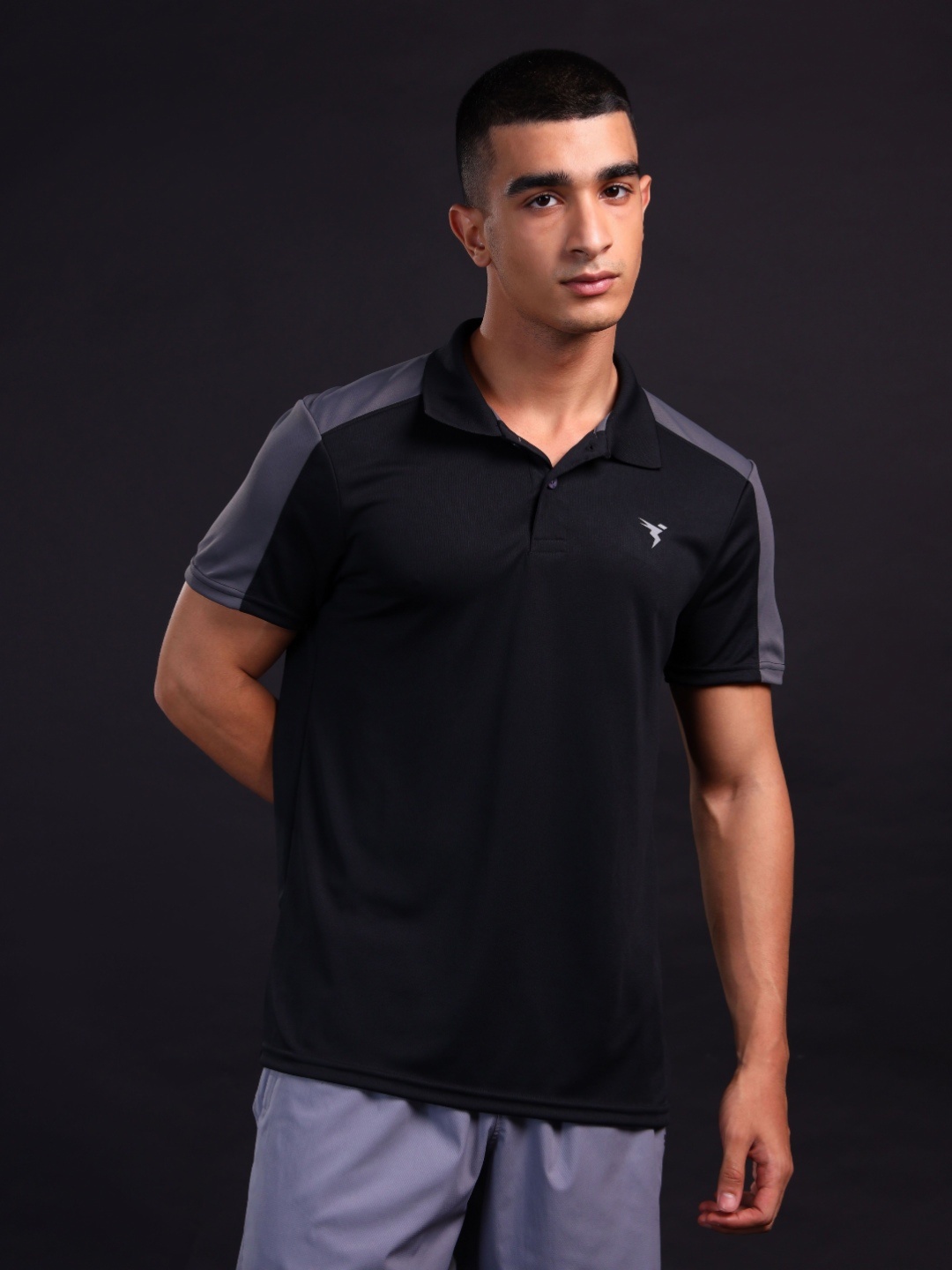 

Technosport Men Colourblocked Polo Collar UPF50 T-shirt, Black