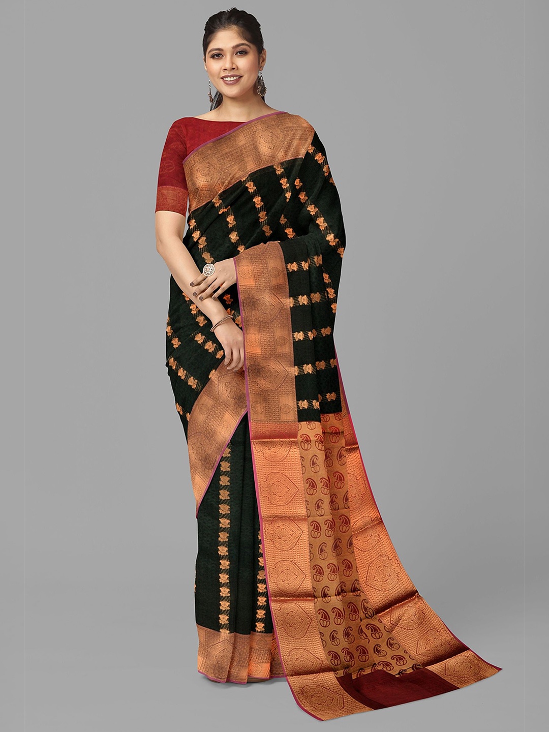 

The Chennai Silks Womens Cotton Maheshwari Saree, Black